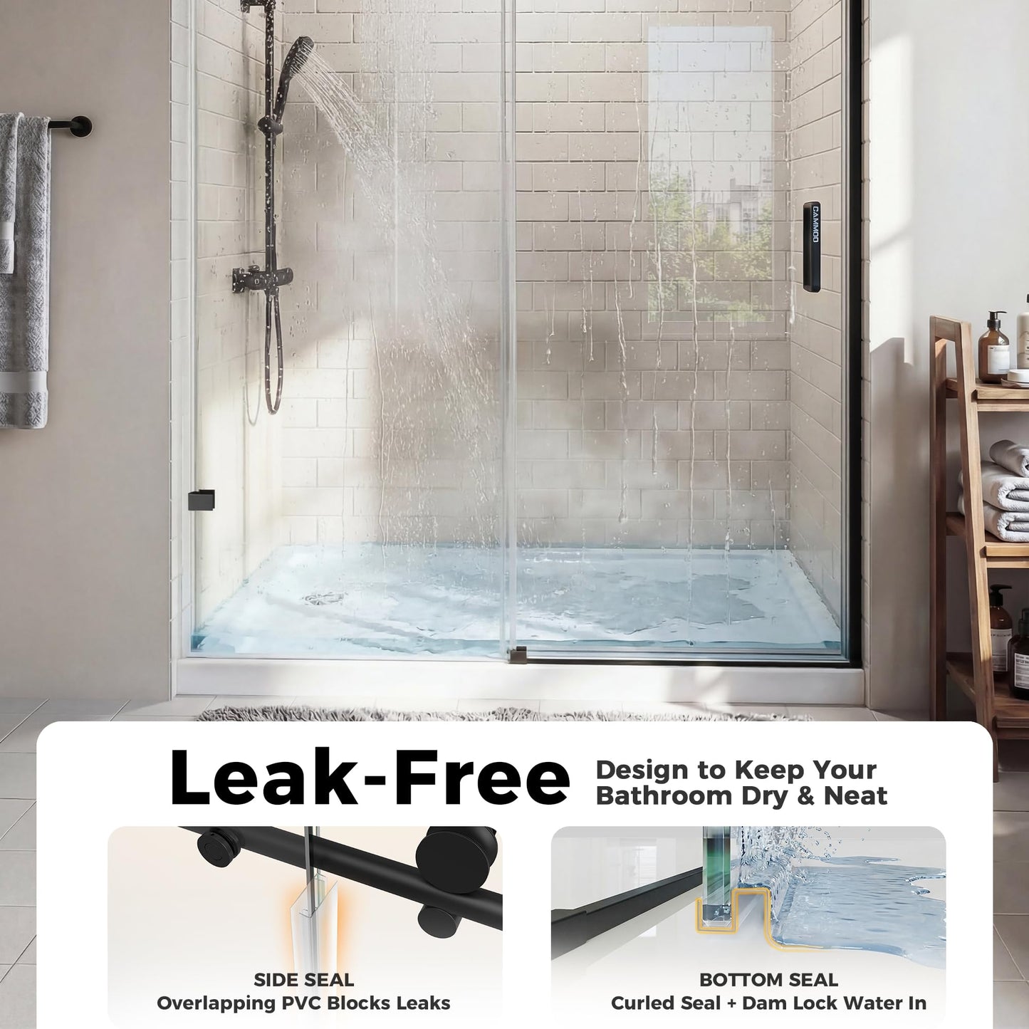 CAMMOO 56-60" W x 75" H Frameless Shower Door, Magnetic Sliding Glass Shower Door, 5/16"(8mm) Thick Tempered Glass, Leak-Proof Seals, Stainless Steel Hardware, Easy-Clean Nano Coating, Matte Black