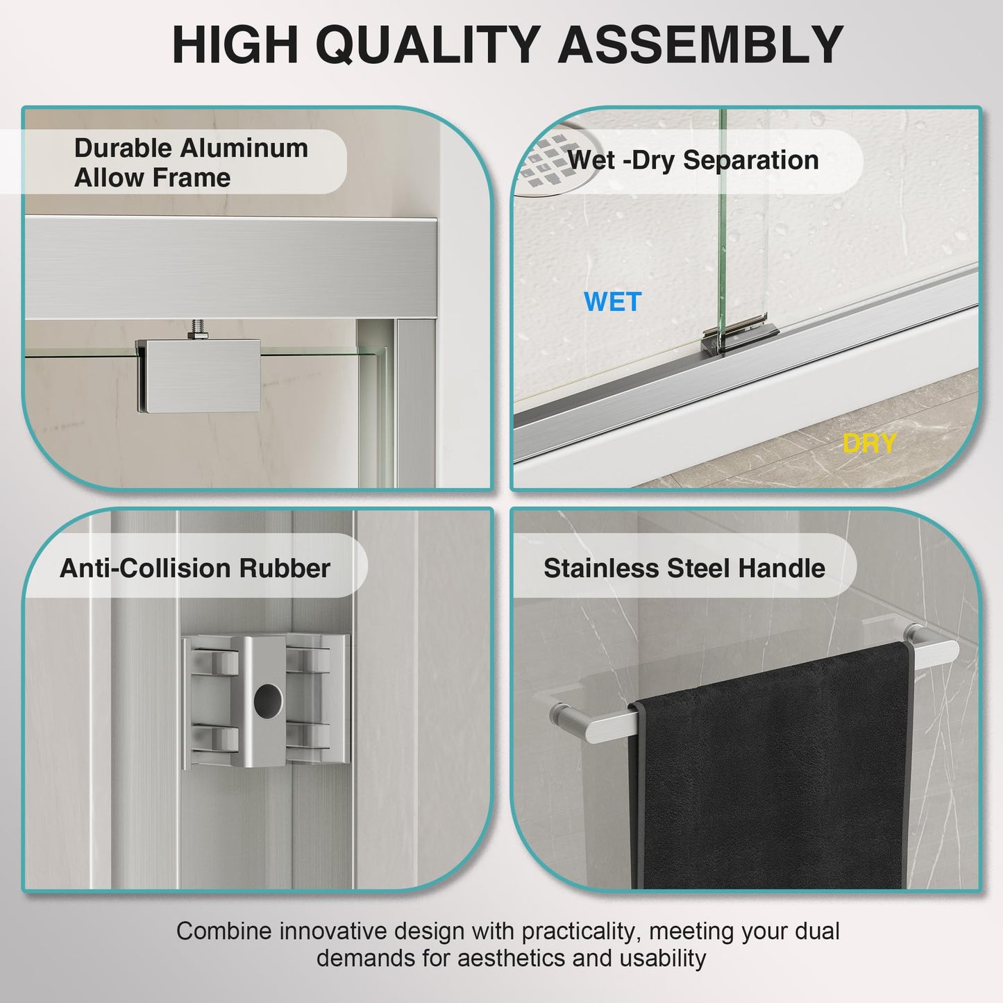 KPUY Glass Shower Door, 49-54" W x 76" H Semi-Frameless Double Sliding Shower Door, 1/4" (6mm) Thick Tempered Clear Glass with Explosion-Proof Film Nano Coating, Brushed Nickel