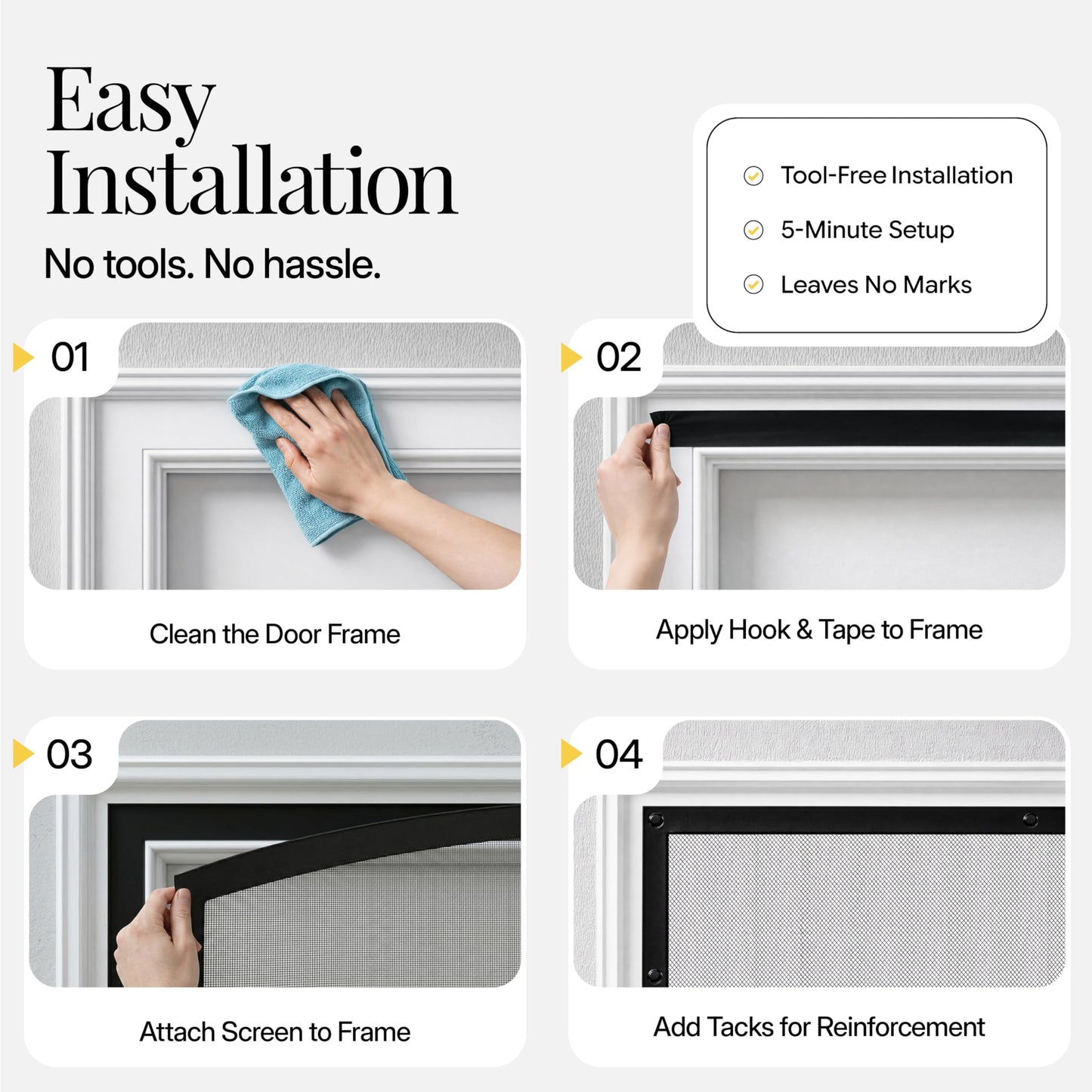 AUGO Heavy Duty Magnetic Screen Door – Fiberglass Pet Resistant Mesh, Self Sealing Hands Free Magnetic Closure, Tear Resistant Door Screen Keeps Bugs Out, Patent Pending Keep Open Feature – 38” x 83”