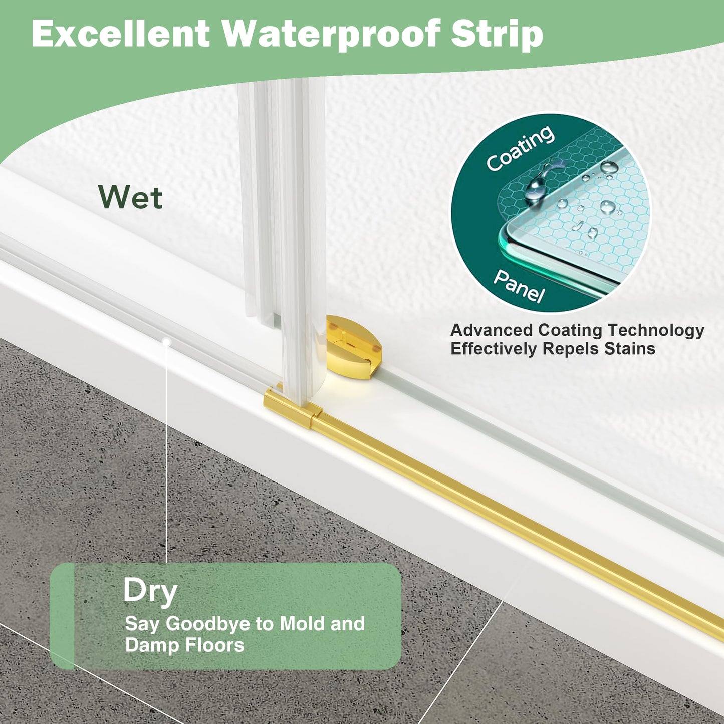 KPUY Frameless Shower Door, 49-54" W x 76" H Sliding Shower Glass Door, 1/4" (6mm) Thick Tempered Clear Glass with Explosion-Proof Film Nano Coating in Brushed Gold Finish