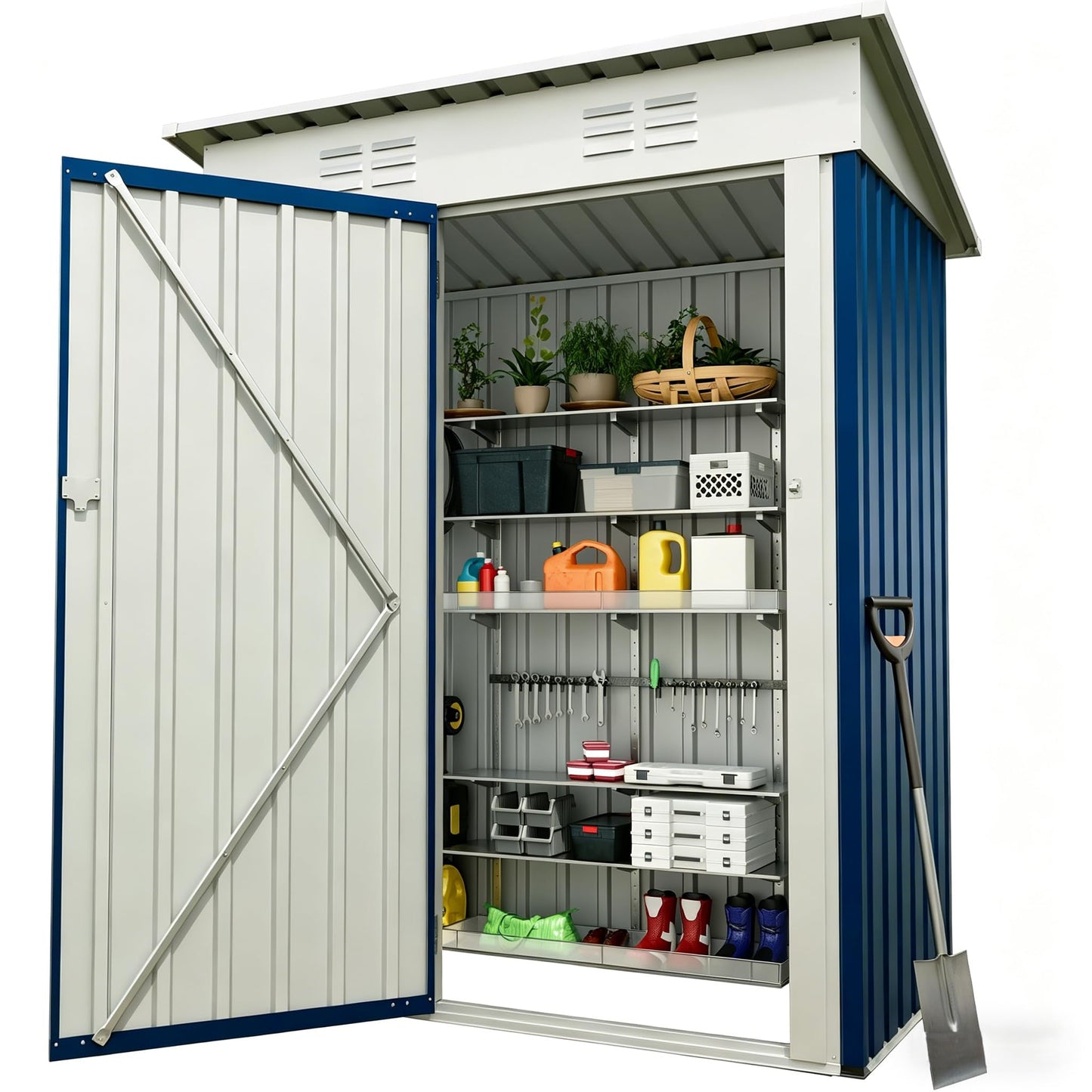 Outdoor Storage Shed, 5x3 ft Metal Tool Shed with Clear Window, 450CU.T Waterproof Garden Shed with Sloping Roof and Lockable Door, Compact Utility Shed for Backyard, Patio, Lawn
