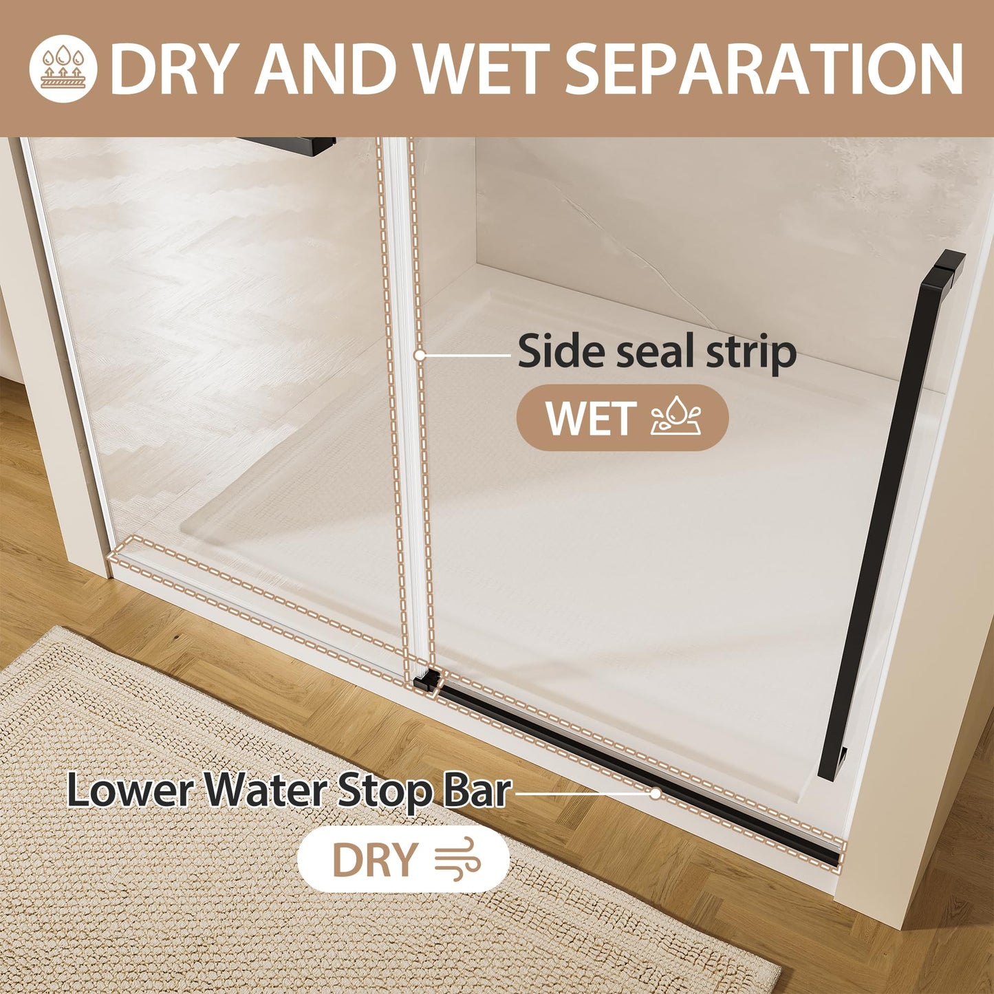 56-60" W x 75" H Glass Shower Door, Frameless Shower Door with 5/16" (8mm) Clear SGCC Tempered Glass, Explosion-Proof Film, Stainless Steel Hardware, Matte Black