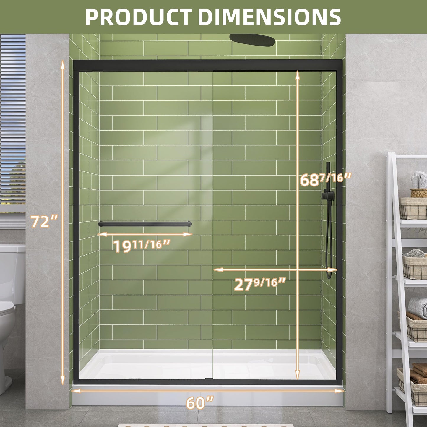 GETPRO Shower Door Double Sliding 57-60 in. W x 72 in. H Semi-Frameless Bypasss Bathroom Glass Shower Sliding Doors,1/4 inch Clear Tempered Glass Door for Walk-in Shower Matte Black