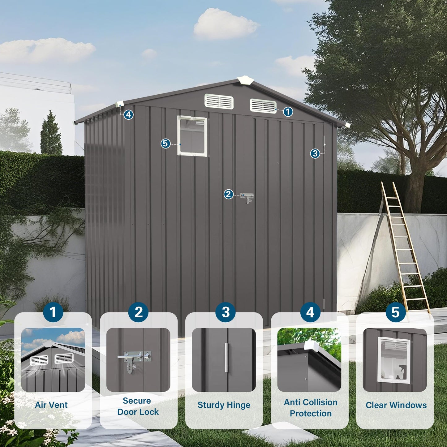 YOPTO 6X4 FT Metal Outdoor Storage Shed,Waterproof Tool Sheds with Pitched Roof and Positive Window,Backyard House Buildings w/Lockable Door & Vents,for Garden Sundries Sundries Bike,Gray
