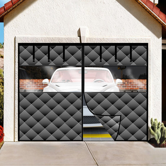 Magnetic Thermal Insulated Door Curtain with Detachable Visible Windows, Thicken Polyester Fiberfill & Durable Oxford Fabric, Hands Free Windproof Door Screen, Fit Doors Size Up to 9 x 7 FT, Black