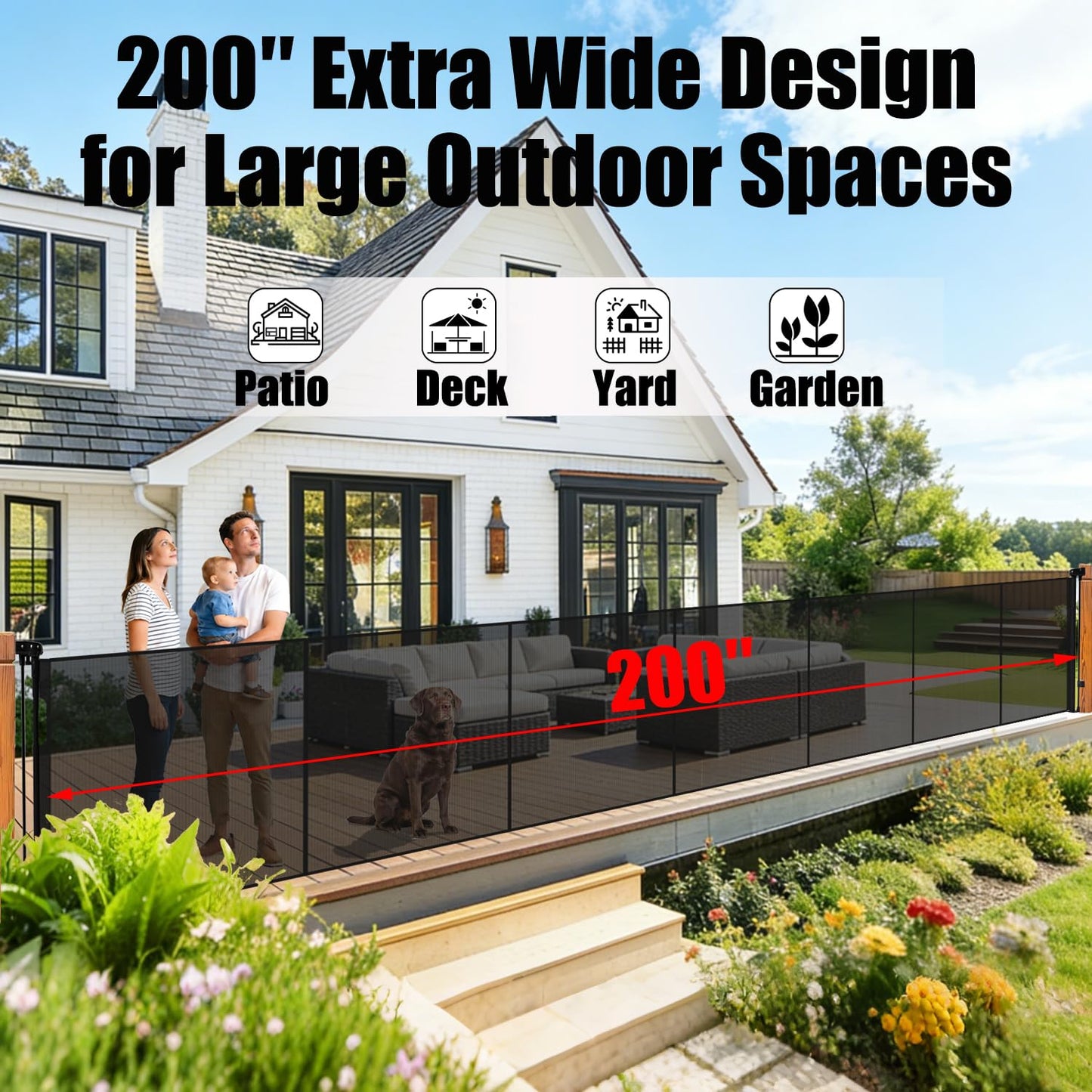200" Retractable Baby Gates Extra Wide for Large Opening, 41" Extra Tall Retractable Dog Gate Pet Gates, Long Child Safety Mesh Gate with Fiberglass Rods for Stairs, Doorways, Hallways, Indoor/Outdoor