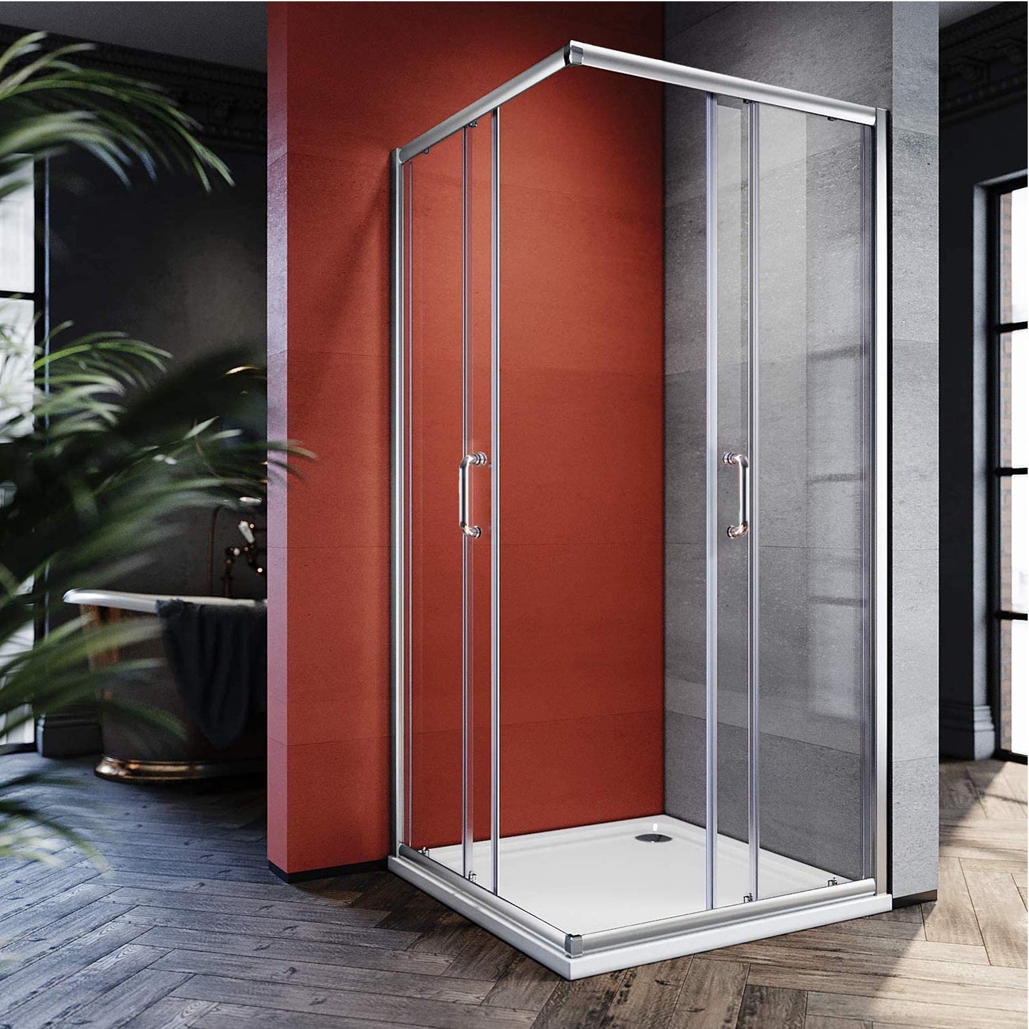 ELEGANT Corner Shower Door 36 in. D. x 36 in. W. x 72 in. H. with 1/4 in. Clear Glass, Sliding Shower Enclosure in Brushed Nickel, Double Sliding Shower Door, Shower Base Not Included