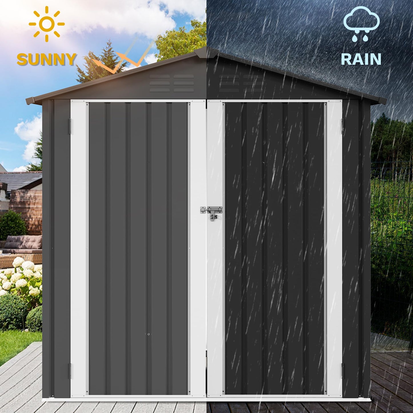 DWVO 6x4ft Outdoor Storage Shed, Weatherproof Tool Shed w/Locking Entry & Ventilation for Grass Cutter, Bike, Equipment, Courtyard, Garden (Dark Gray)
