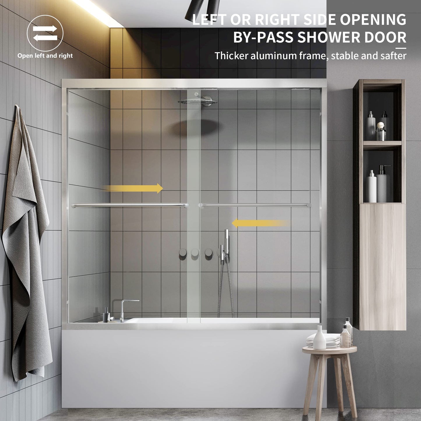 Bathtub Shower Door, 56"-60" W×58" H Framed Double Sliding Glass Shower Door for Bathroom, 1/4"(6mm) Thick Clear Tempered Glass Door with Handles, Chrome Finsh