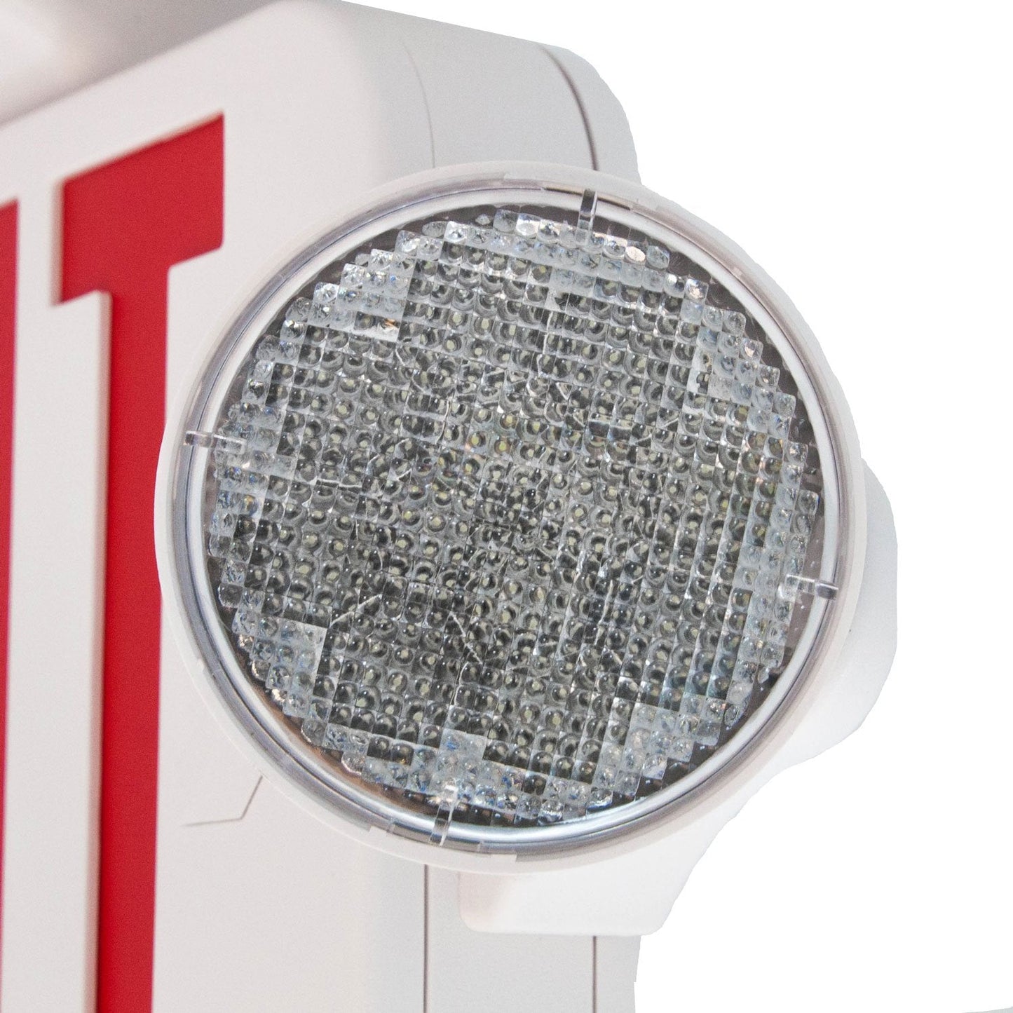 LFI Lights® Compact COMBO, UL 924 Listed Exit Sign with Emergency Lights, Red LED, White, 120/277VAC Hardwired with Battery Backup, Optional Double Face and Knock Out Arrows COMBOJR2RWBB