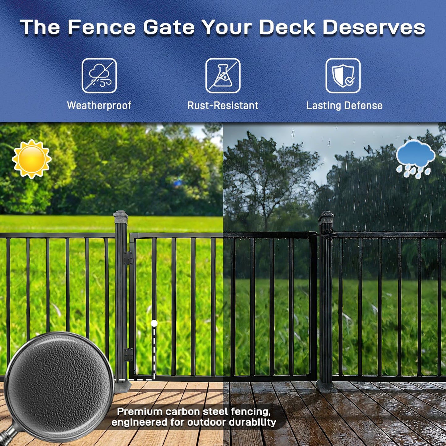 Avalution Deck Fence Gate Outdoor,32" H x 48" W, Metal Fence Gate Kit,Heavy Duty Outdoor Gates with Hinges and Latch,Anti-Rust Deck Gates for Decks,Patio,Garden,Yard,Residential Fences