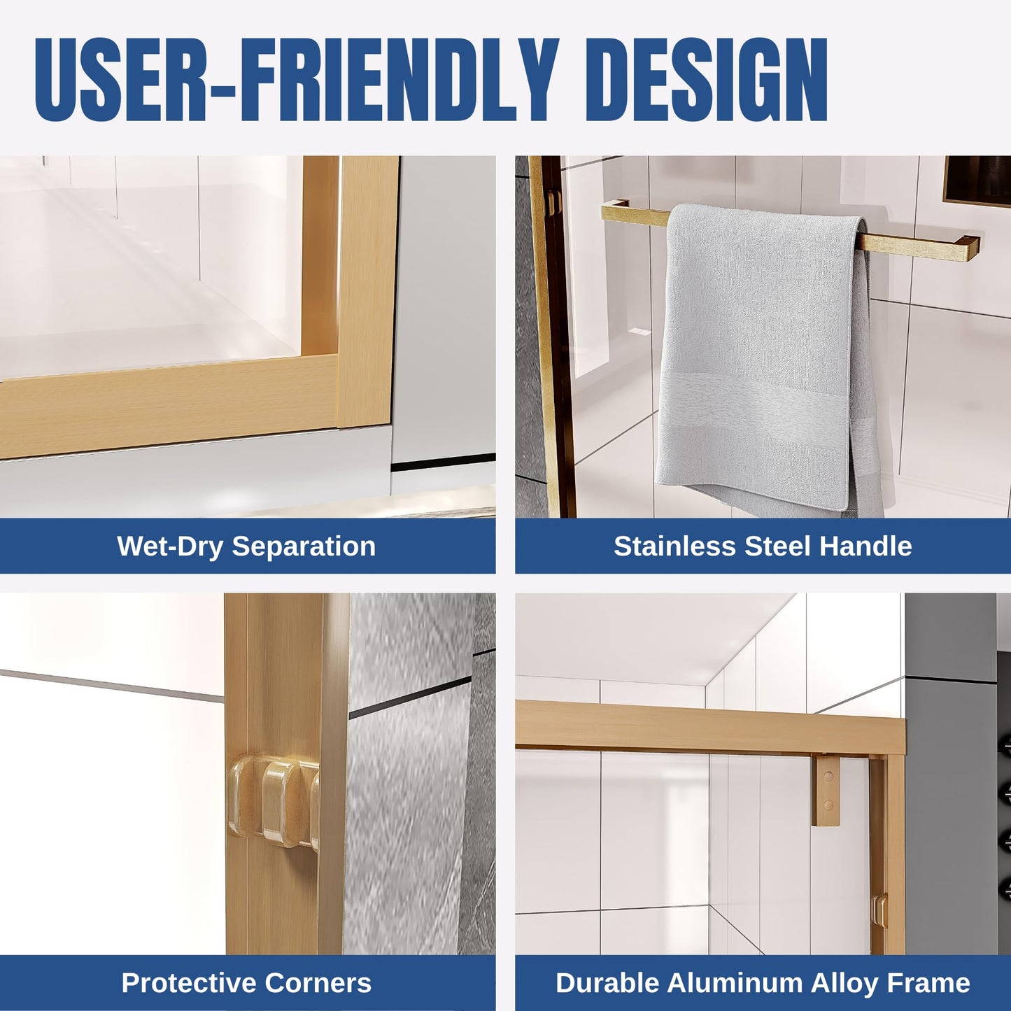 Dyvalis 49-54" W x 76" H Semi-Frameless Double Sliding Shower Door, 1/4" (6mm) SGCC Tempered Clear Glass with Easy-Clean Coating, Bypass Glass Shower Doors, Brushed Gold