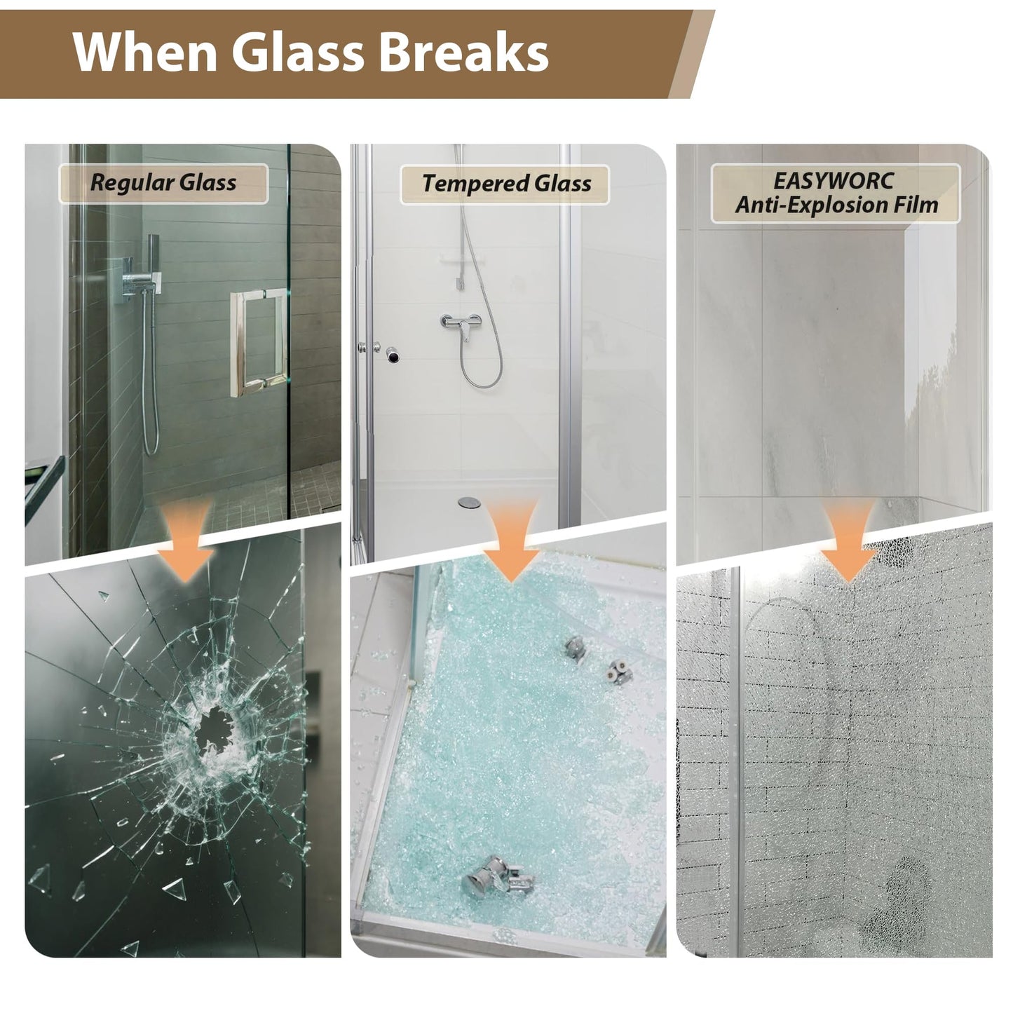 EASYWORC Frameless Glass Shower Door, 43-48" W x 76" H Sliding Frameless Shower Door, 1/4''(6mm) SGCC Tempered Glass, Explosion-Proof Film Nano Coating, Stainless Steel Hardware, Matte Black