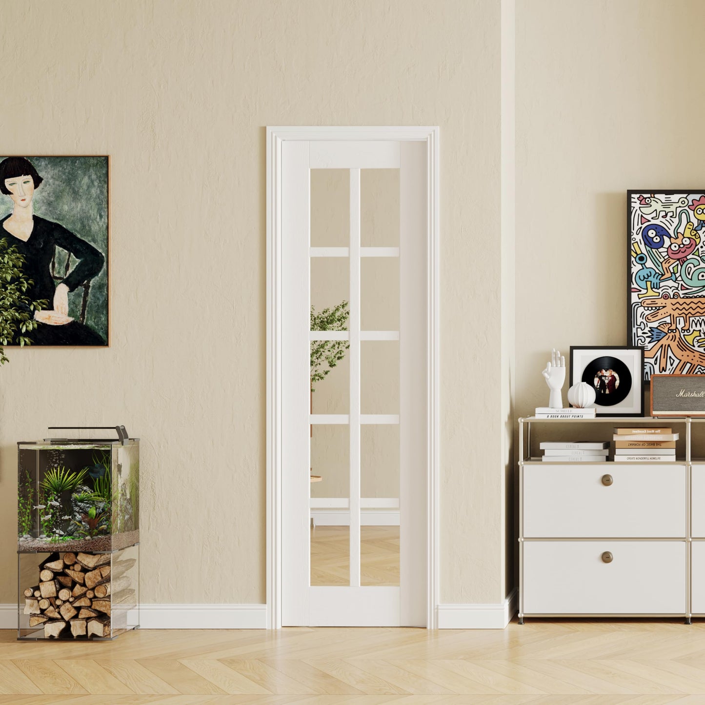 SOLRIG 24" x 80" French Interior Doors, 10 Lite Mirror Glass Laundry & Bedroom Door, Single Pre-Finished Slab Door, Solid MDF Core Wood, White Primed (Hinges Not Included)
