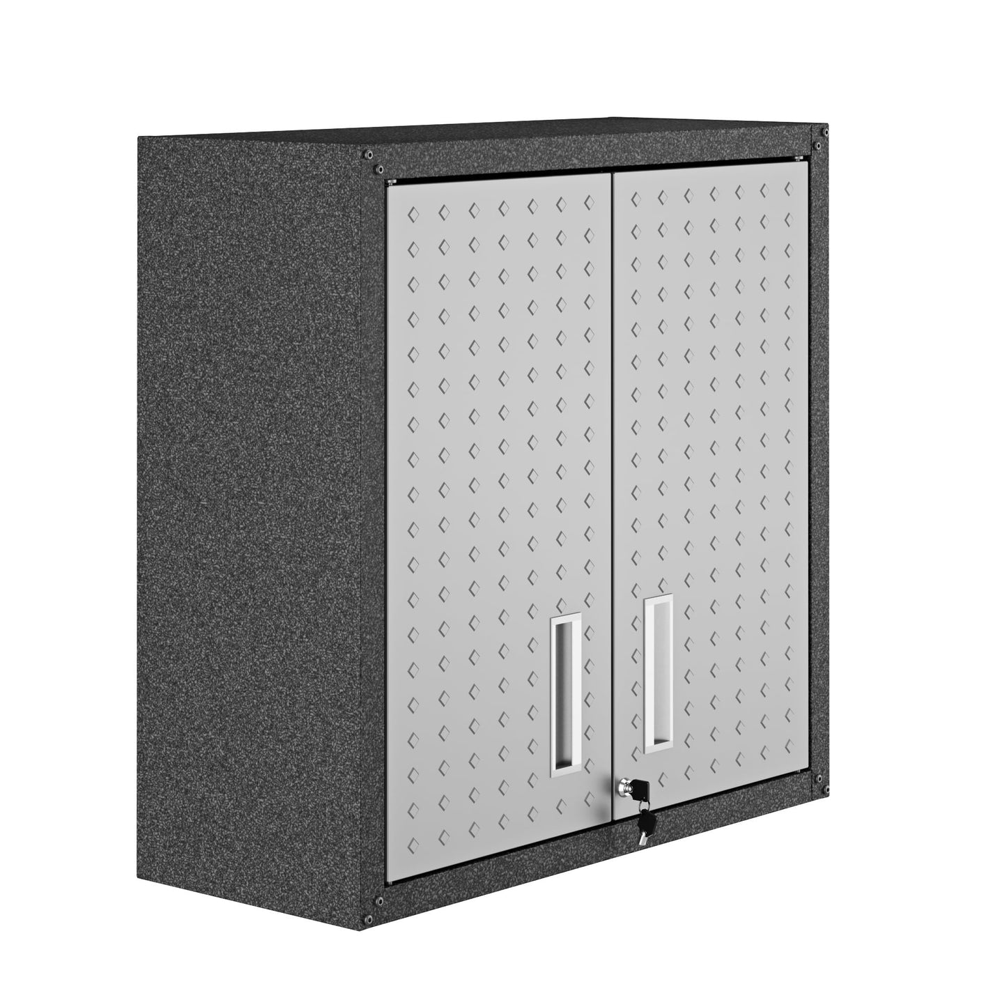 Manhattan Comfort Fortress Floating Garage Storage Cabinet with Adjustable Shelves and Lock, Recessed Handles, Metal Wall Mounted Lockable Utility Cabinet, Steel Garage Storage in Black and Grey