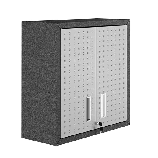 Manhattan Comfort Fortress Floating Garage Storage Cabinet with Adjustable Shelves and Lock, Recessed Handles, Metal Wall Mounted Lockable Utility Cabinet, Steel Garage Storage in Black and Grey