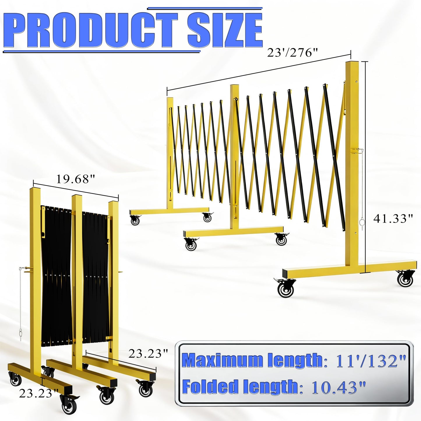 Industrial Expandable Barricade,Folding Security Gate Safety Barricade with Casters,Mobile Barrier Gate Outdoor,Adjustable Traffic Fence for Road Construction, Traffic Control,Pool (11FT)