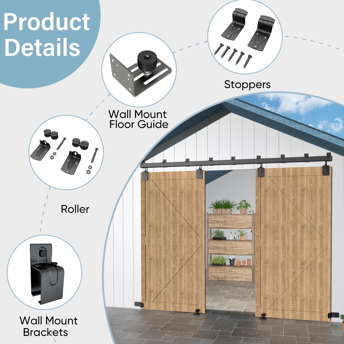 BarnBase 14FT Heavy Duty Box Rail Exterior Barn Door Hardware Kit, Sliding Door Hardware, Outdoor Barn Door Hardware Kit for 2 Doors(Door not Include), 450 lbs Capacity, Black