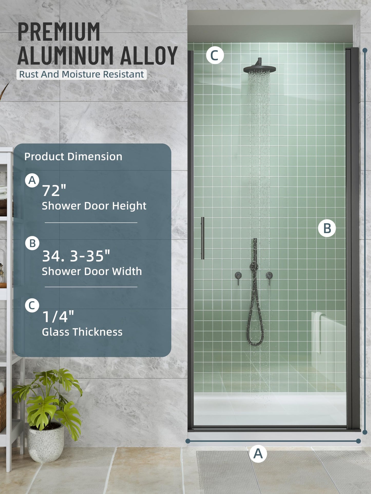 Hasipu 34.3-35" W X 72" H Pivot Shower Door - 1/4" Tempered Glass Shower Door, Matte Black, Reversible Installation for Bathroom