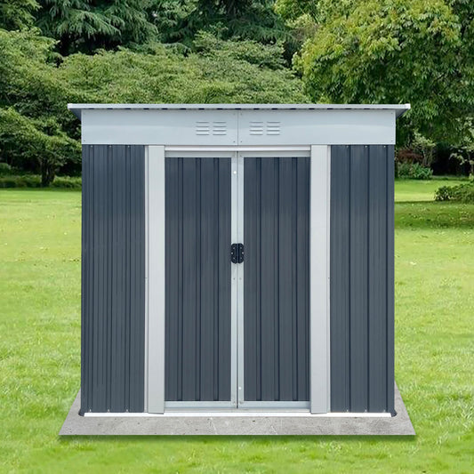 KEIKI 6x4 FT Outdoor Storage Shed with Pent Roof and Lockable Sliding Door, Small Waterproof Galvanized Steel Storage House with Aluminum Alloy Frame for Garden, Backyard, Patio, Lawn, Grey & White
