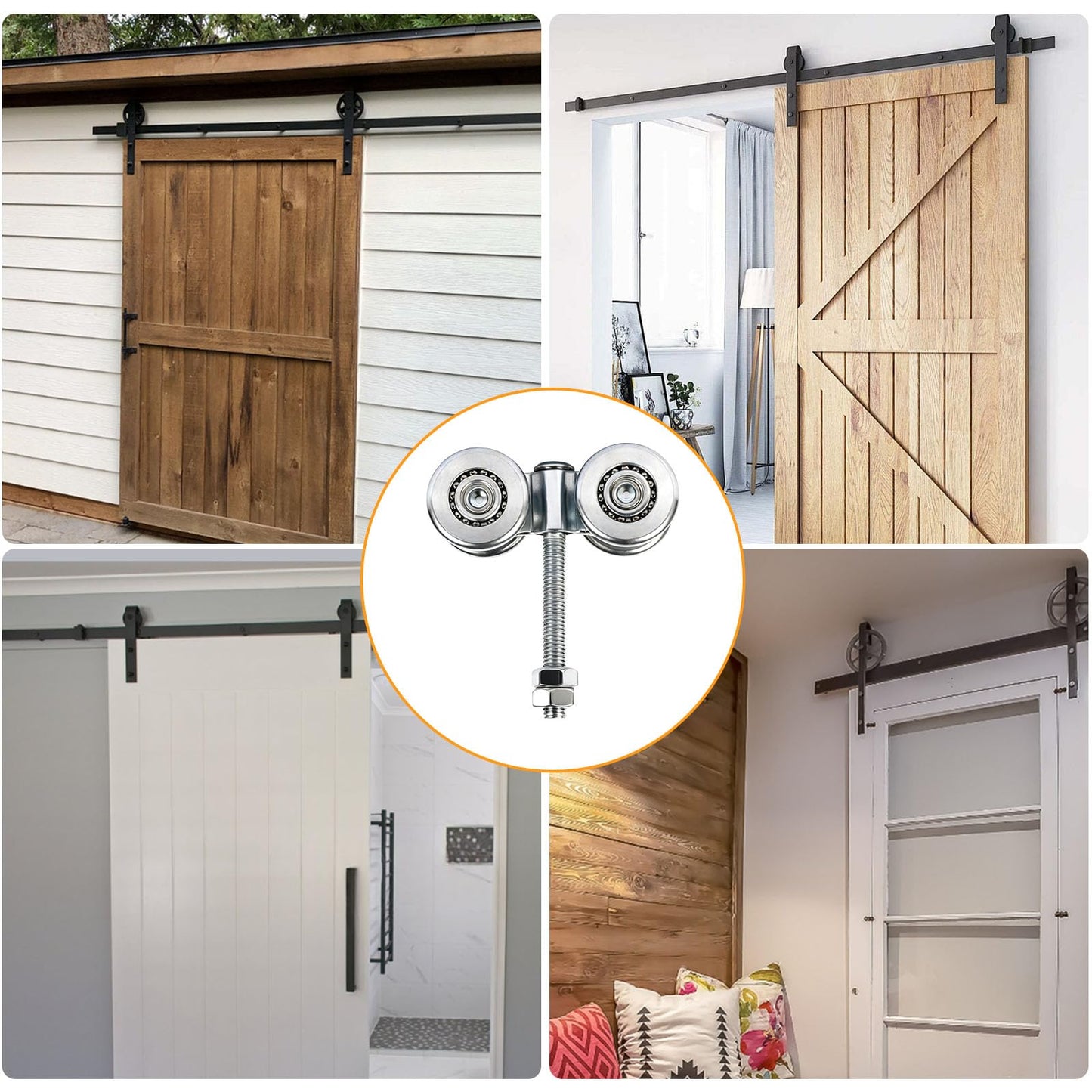 2Pcs Wheel Trolley Assembly Barn Door Rollers for 1-3/4" Wide and 2-1/4" or Taller Rail Hanging Track, Trolley Hanger for Sliding Barn Door for Garage
