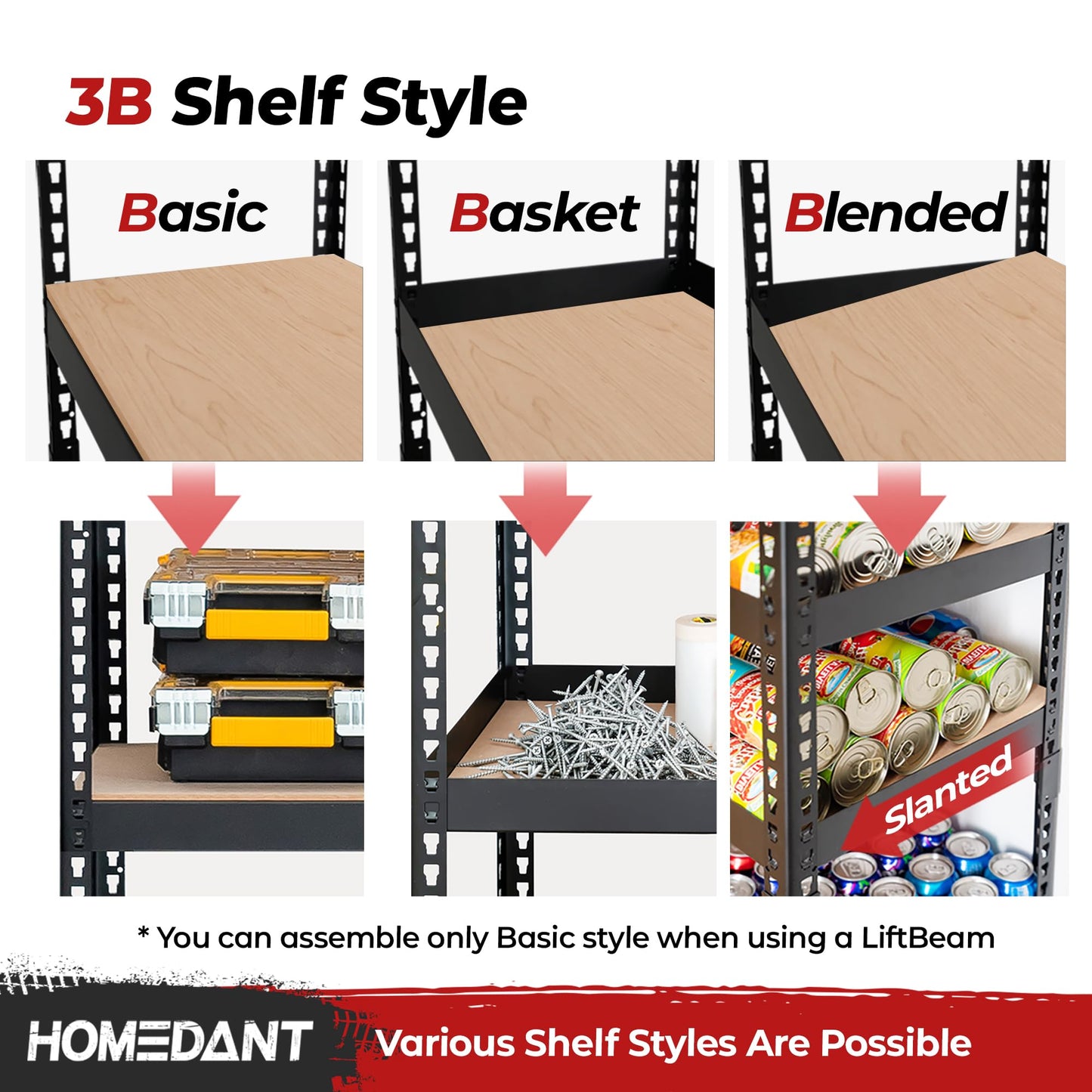 HOMEDANT 47.7" W Deep 5 Tier Heavy Duty Garage Shelving Adjustable Metal Rack Storage Shelves Standing Shelf Unit Organizers Industrial Warehouse Basement Black 1Pack