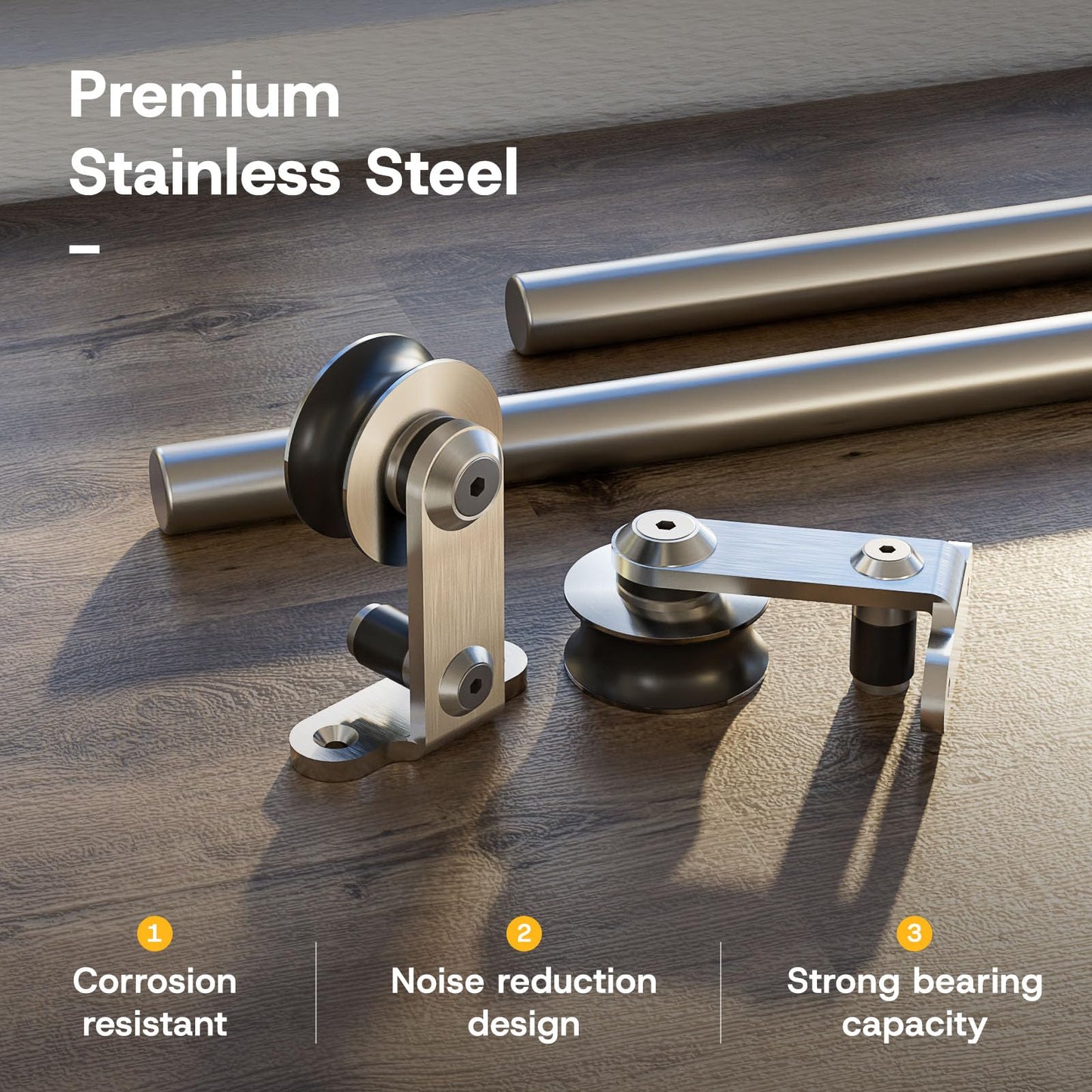 WINOVERCO 96"/8FT Top Mount Sliding Barn Door Hardware Kit Stainless Steel, Heavy Duty, Smoothly and Quietly, Barn Door Track Fit Max. 24.5"×2 Wide Double Door, Easy to Install (Panel not Included)