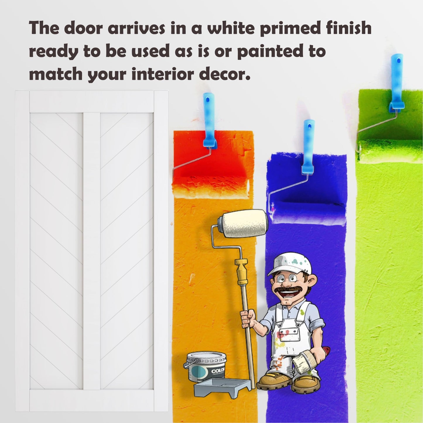 Lakenyon Bypass Barn Doors, 72" x 84" Sliding Barn Door with 6.6FT Silver Sliding Bypass Barn Doors Hardware Kit, Single-Track for Double V-Frame Doors, MDF & DIY Painted, Easy Installation - White