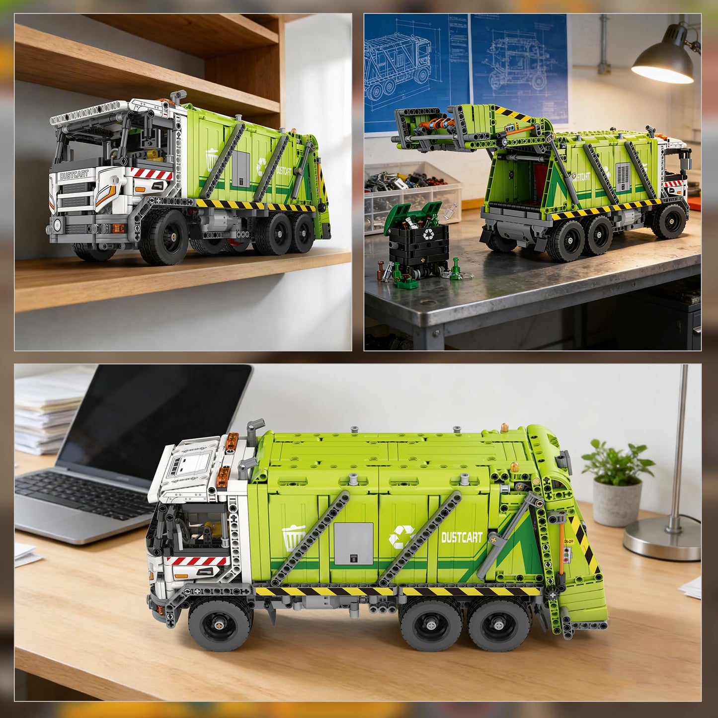 Reobrix Large Garbage Truck Building Set, RC Trash Truck for Adults with Interactive Functions, Compressed Rubbish Truck Model for Home Decor, Creative Gift for Vehicle Enthusiasts 14+