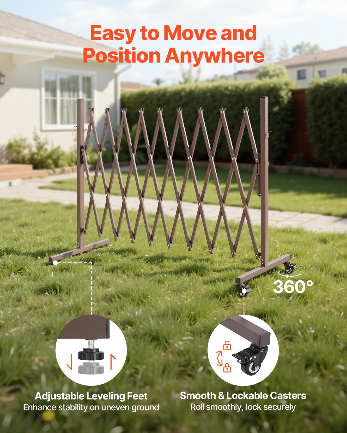 VEVOR Expandable Barricade, 10FT Expandable Safety Barrier, Flexible Mobile Barricade with Locking Casters, Portable Folding Security Gate Metal Traffic Fence for Patio Garden Stairway