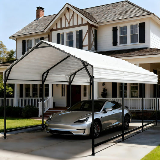 SAILARY Metal Carport 10x15 ft Heavy Duty Car Port Outdoor Canopy Steel Roof All-Weather Multi-Use Garage Shelter for Car, Boat, Tractor and Truck