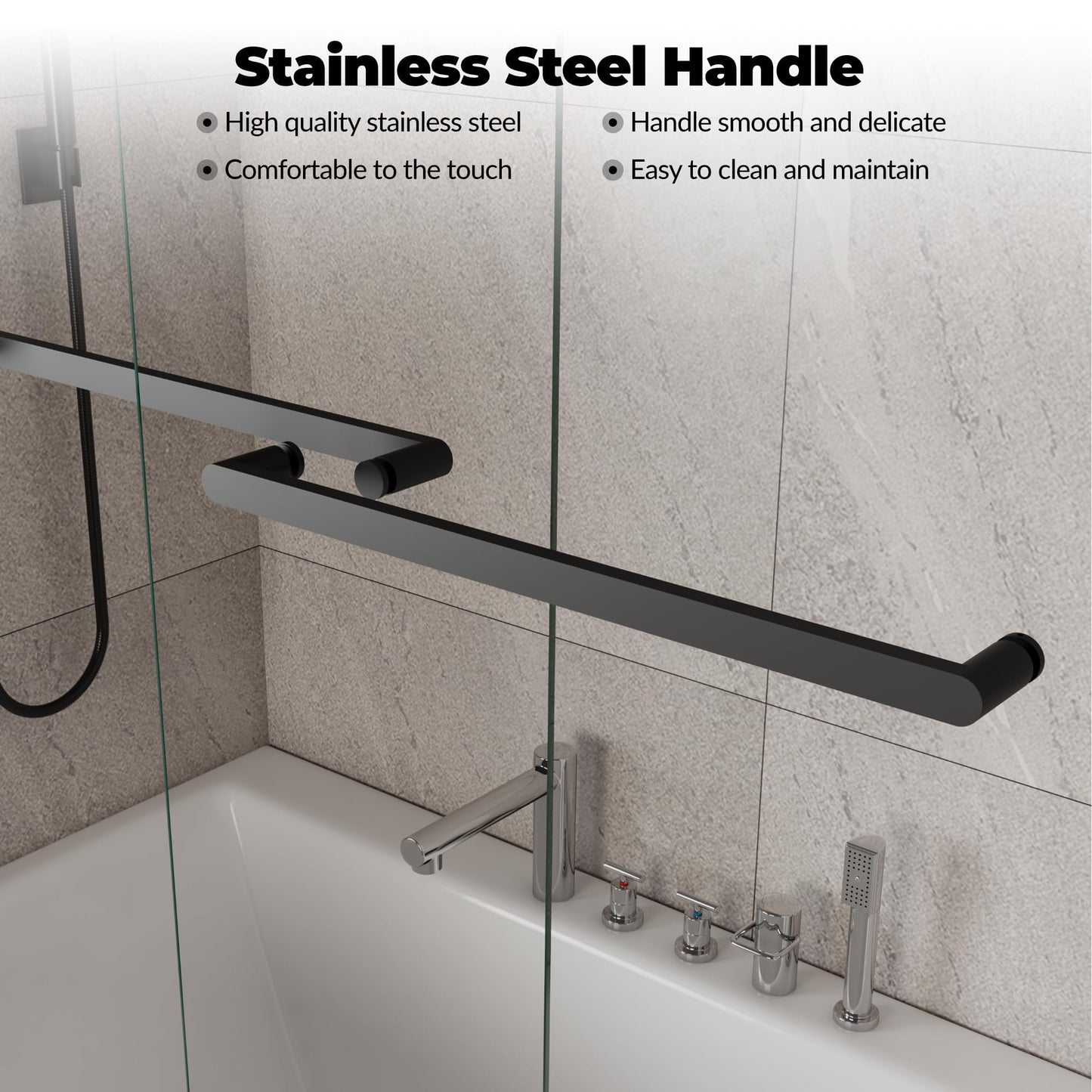 Shower Doors Glass Sliding 56-60 Inch W× 59 Inch H Matte Black Frame Sliding Glass Door for Bathtub, 6mm Tempered Glass Panels, Compact Shower Enclosure for Urban Bathroom Projects