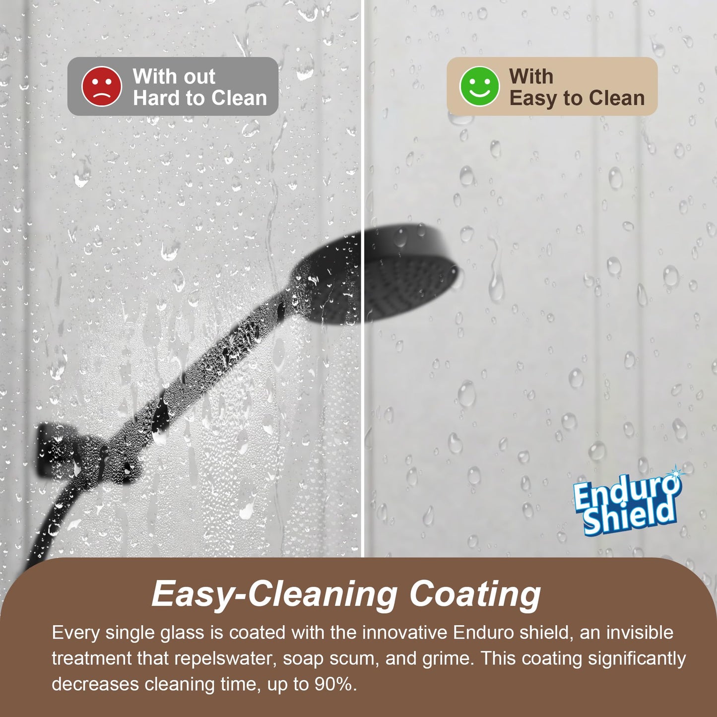 UKD01 61 to 65 in. W x 80 in. H Double Sliding Frameless Shower Doors - Stainless Steel 3/8" (10mm) Certified Tempered Glass 65x80-SG