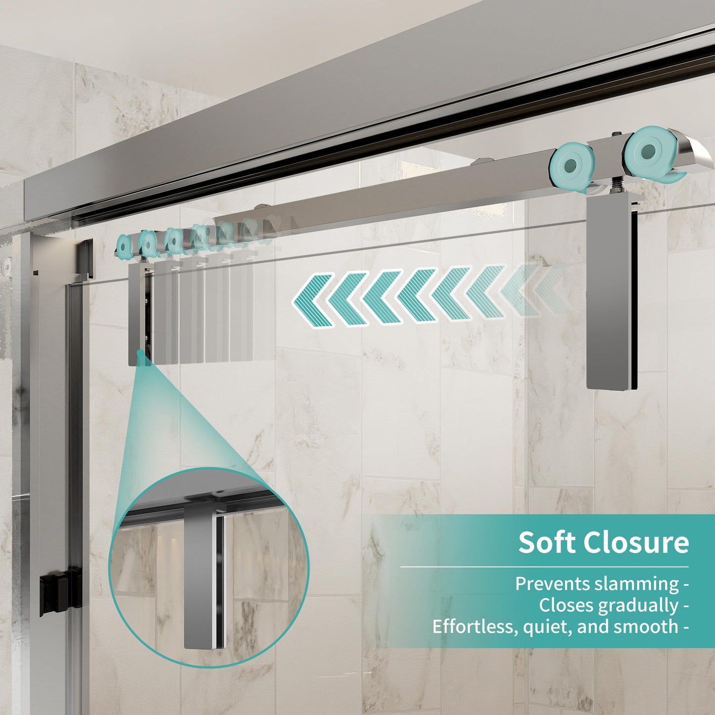 56–60" W x 76" H Chrome Double Sliding Shower Door, Semi-Frameless Soft-Close Bypass Shower Glass Door with 5/16" (8mm) SGCC Tempered Glass and Explosion-Proof Film