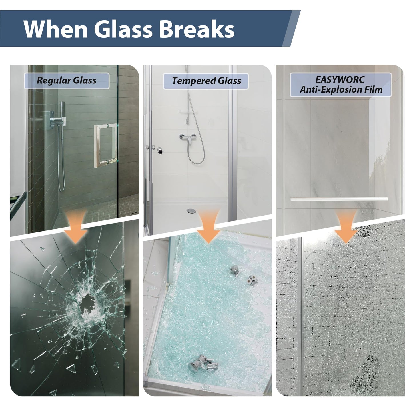 EASYWORC Frameless Double Sliding Shower Doors, 49-54" W x 76" H Shower Glass Door, 1/4" (6mm) Thick ANSI Certified Tempered Glass with Explosion-Proof Film and Nano Coating, Brushed Gold