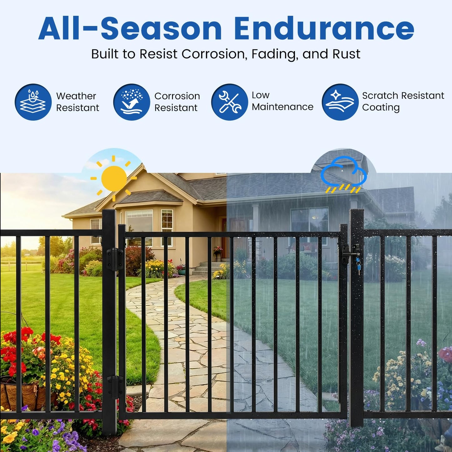 Aluminum Deck Gate Kit for Outdoor Safety, 36" H x 48" W Black Metal Gate Kit with Self-Closing Hinges & Latch, Aluminum Fence Gate for Pool, Porch, Yard, and Dog Protection