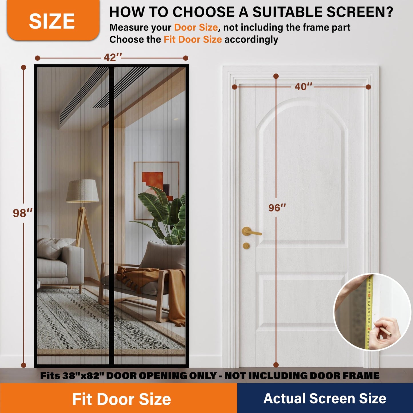 Magnetic Screen Door, Heavy Duty Door Screen Magnetic Closure Keep Bugs Out,Pet & Kid Friendly，Hands Free Door Screen Fit Door Size40 x 96 Inches ‎Black