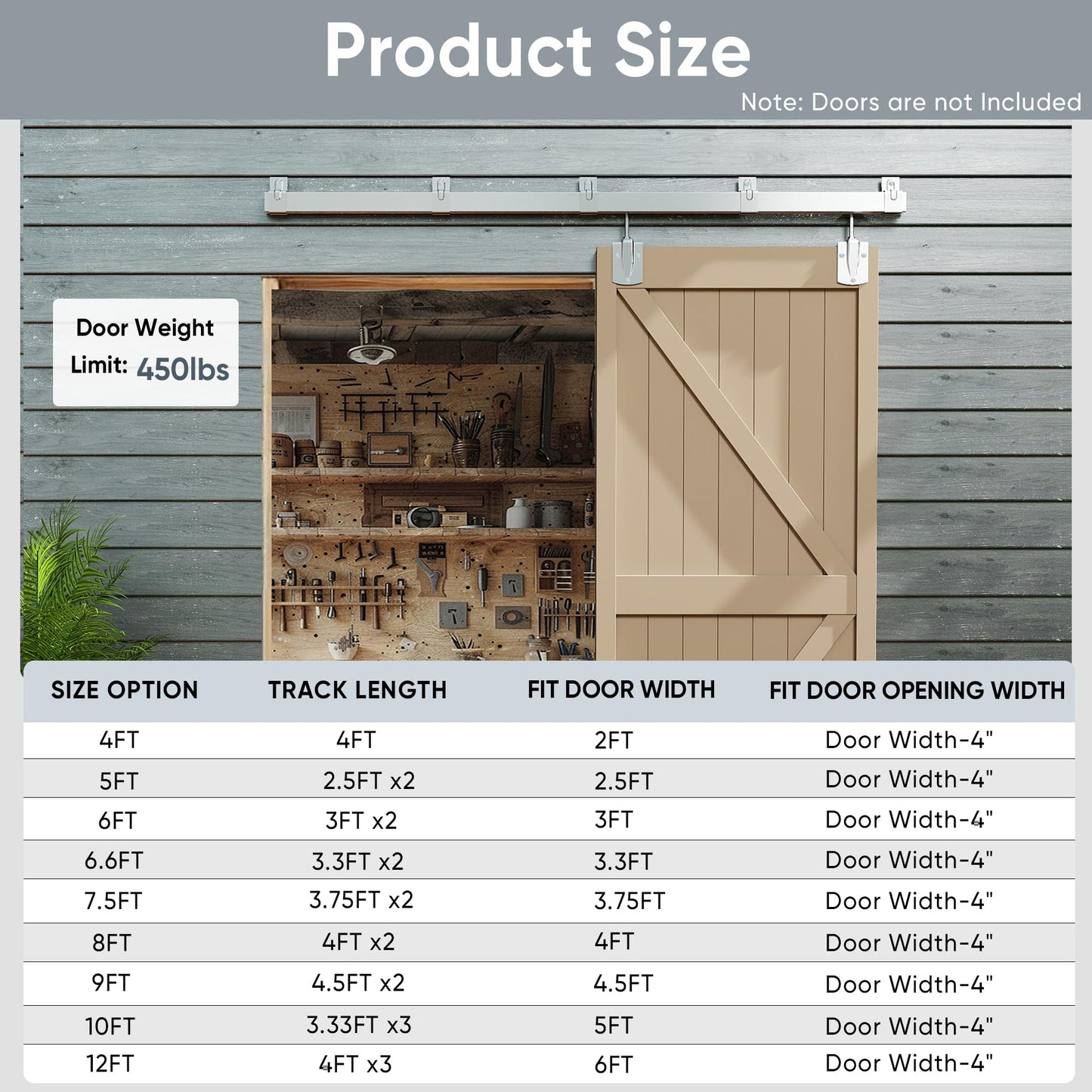 JUBEST 12FT Box Rail Exterior Barn Door Hardware Kit, Heavy-Duty Silver Sliding Barn Door Track System, Wall Mount Door Hardware Kits (Door Not Included)
