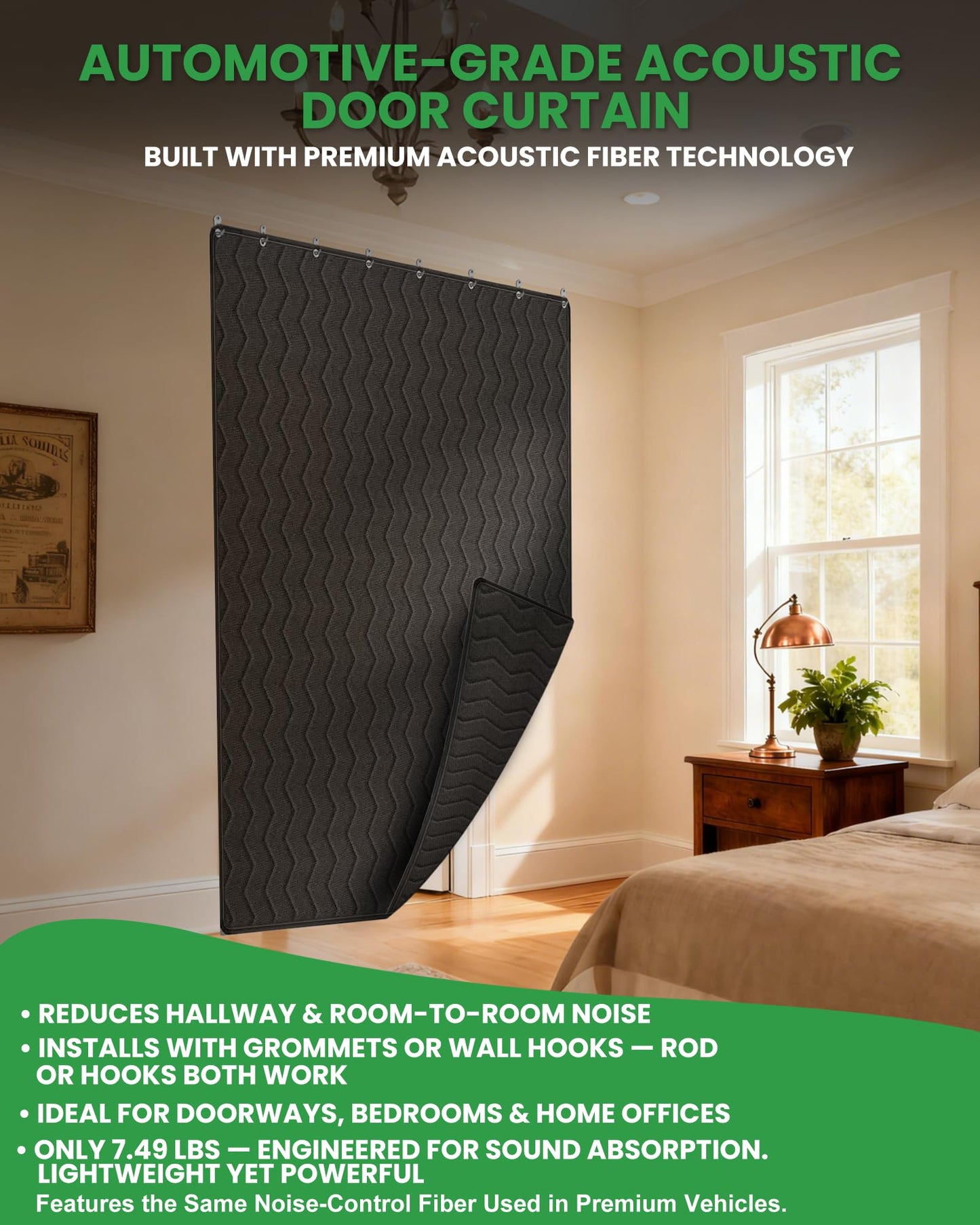 Sound Dampening Blanket 96" L x 80" W, 2 Pcs Lightweight Automotive-Grade Acoustic Soundproof Curtain with Grommets, Hanging Loops & Wall Hooks, Noise Blocking Blankets for Doorway, Home Office Studio