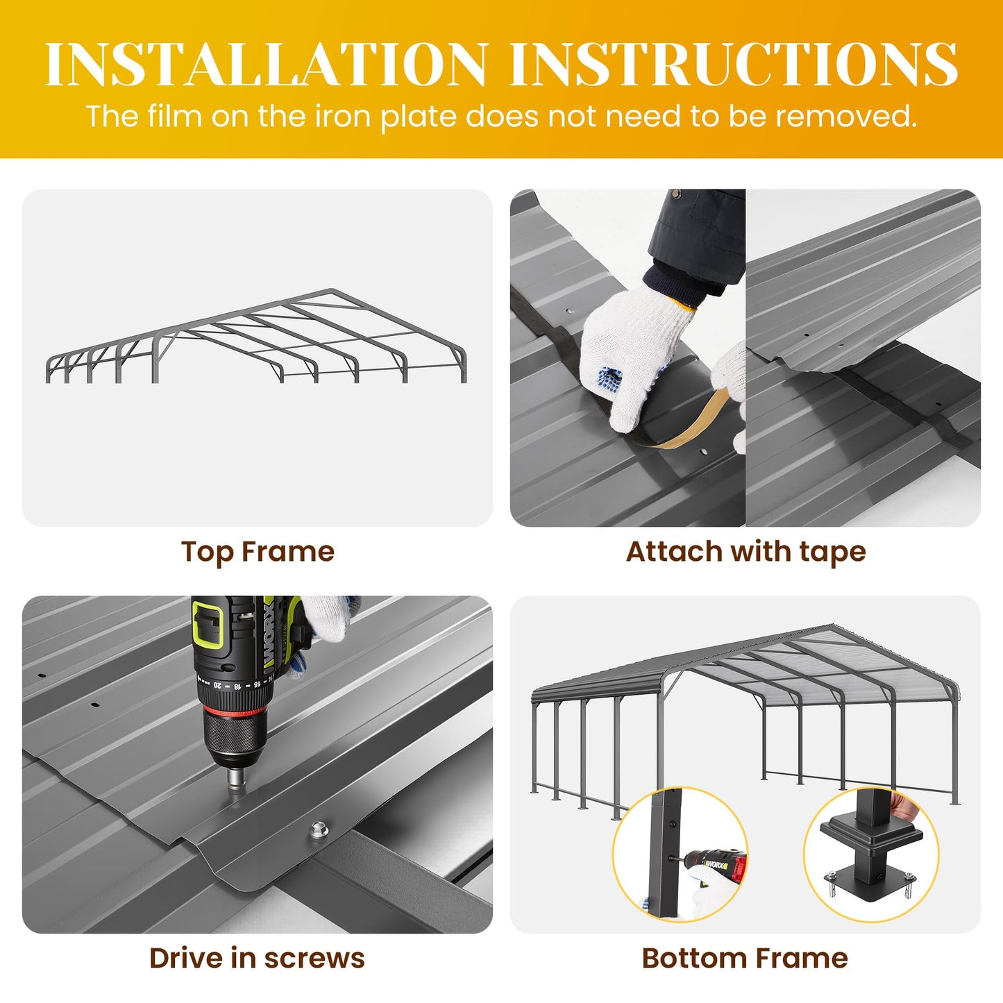 20x20 FT Car Port, Metal Carport for 2 Cars, Heavy Duty Canopy Carport with Updated Roof & Enhanced Base, Garage Vertaile Carports for RV Car, Truck, Boat, Tractors, Party, Grey