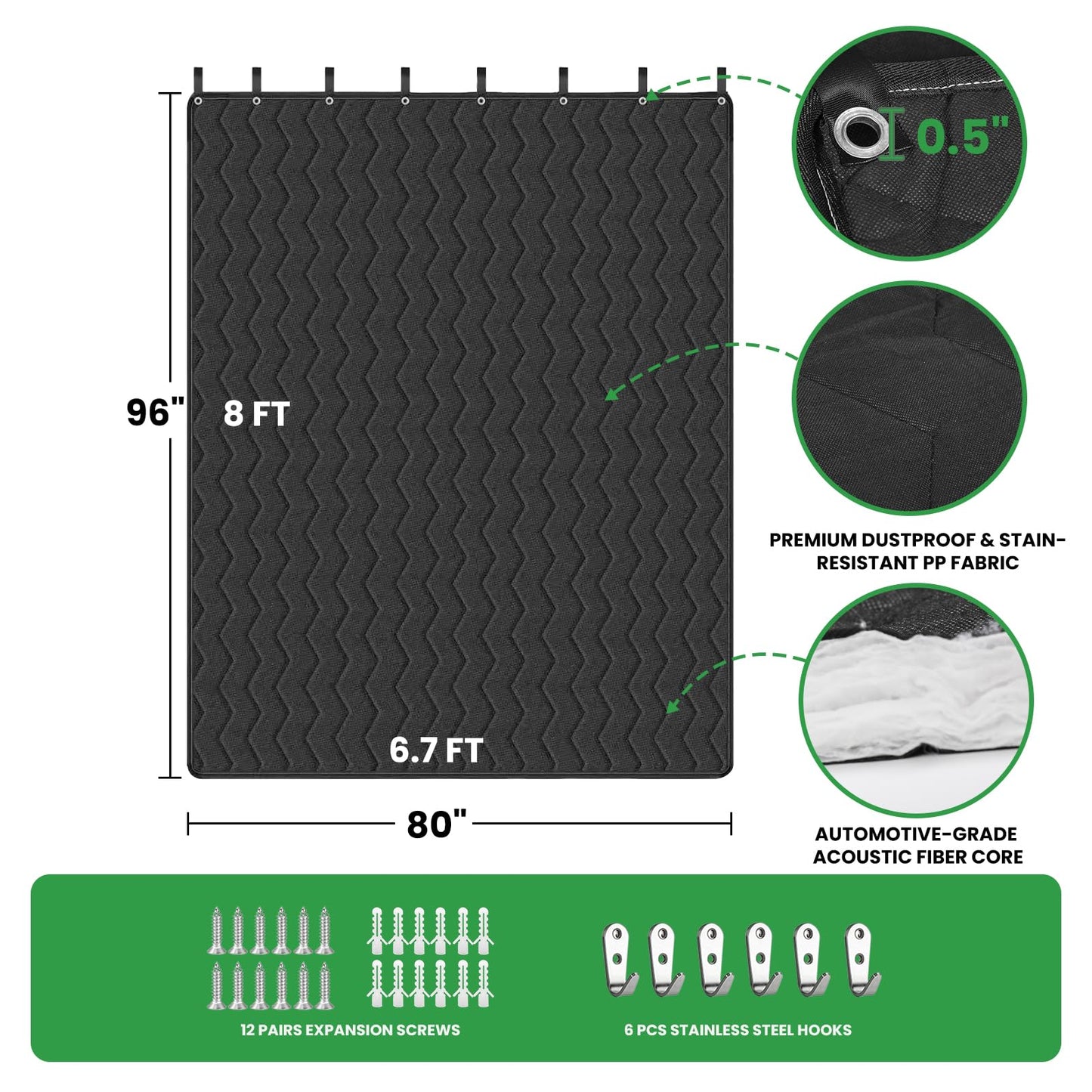 Sound Dampening Blanket 96" L x 80" W, 2 Pcs Lightweight Automotive-Grade Acoustic Soundproof Curtain with Grommets, Hanging Loops & Wall Hooks, Noise Blocking Blankets for Doorway, Home Office Studio