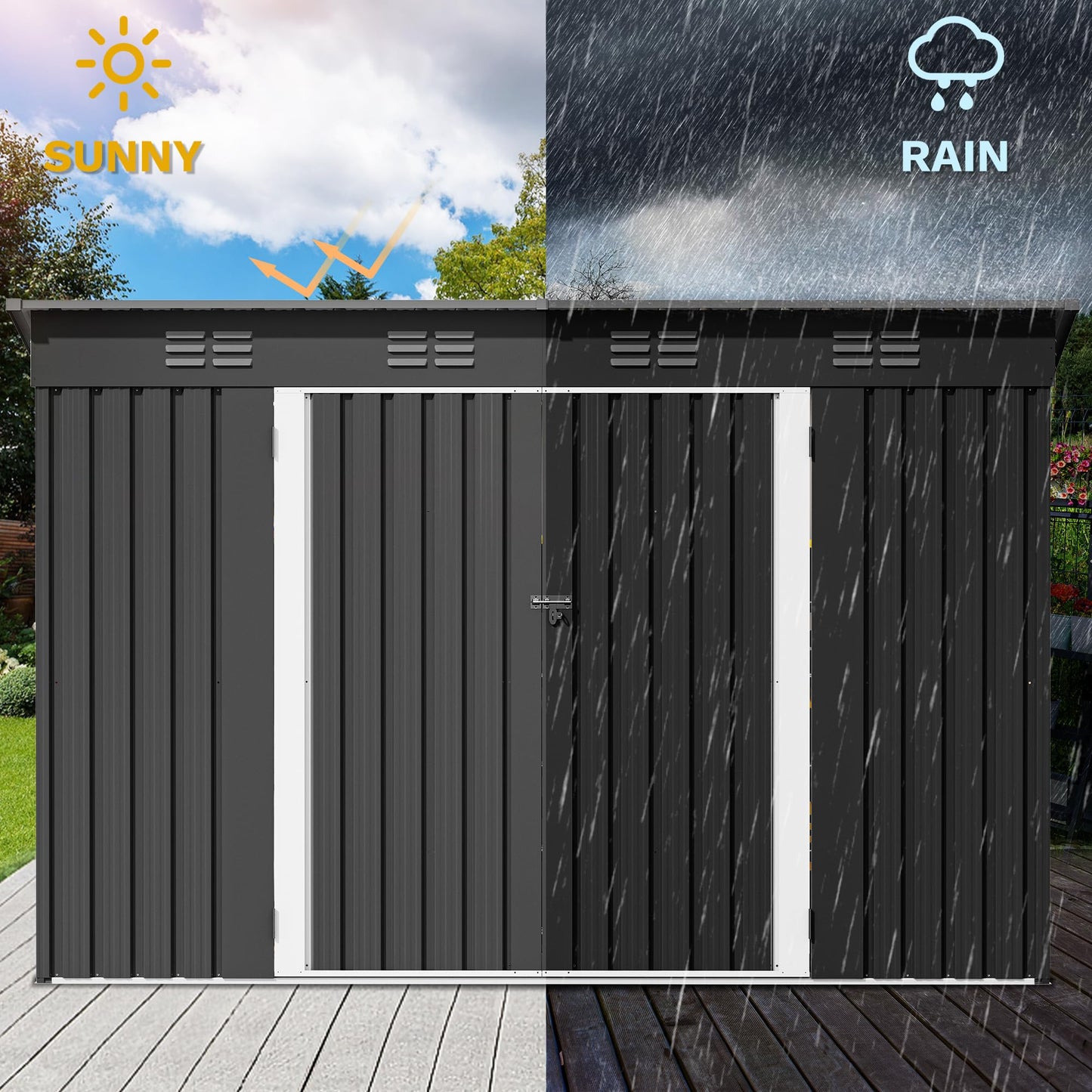 DWVO 9x4ft Metal Outdoor Storage Shed with Window, Lockable Tool Storage Sheds, Oversized Steel Garden Sheds with Sloped Roof for Backyard, Patio, Garage, Lawn, Dark Gray