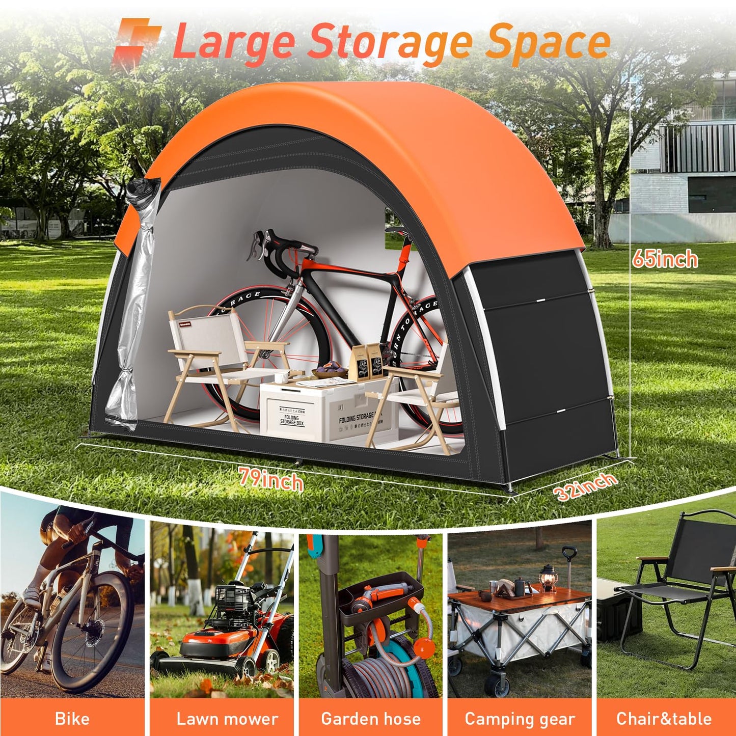 PZT Upgraded Bike Tent with Rain Cover, Portable Outdoor Storage Shed for 2-3 Bikes, 210D Oxford Fabric PU4000 Waterproof, Bike Shed/Bike Cover for Motorcycles, Garden Tools, Lawn Mower
