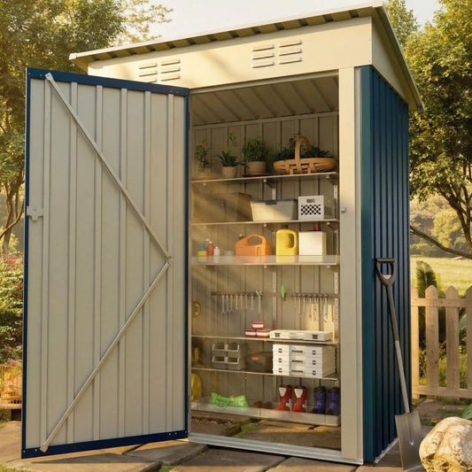 IDEAHOUSE 5x3FT Galvanized Steel Outdoor Storage Shed, Weather-Resistant Tool Organizer with Lockable Door & Sloped Roof, Perfect for Garden, Patio, Backyard & Lawn Equipment Storage