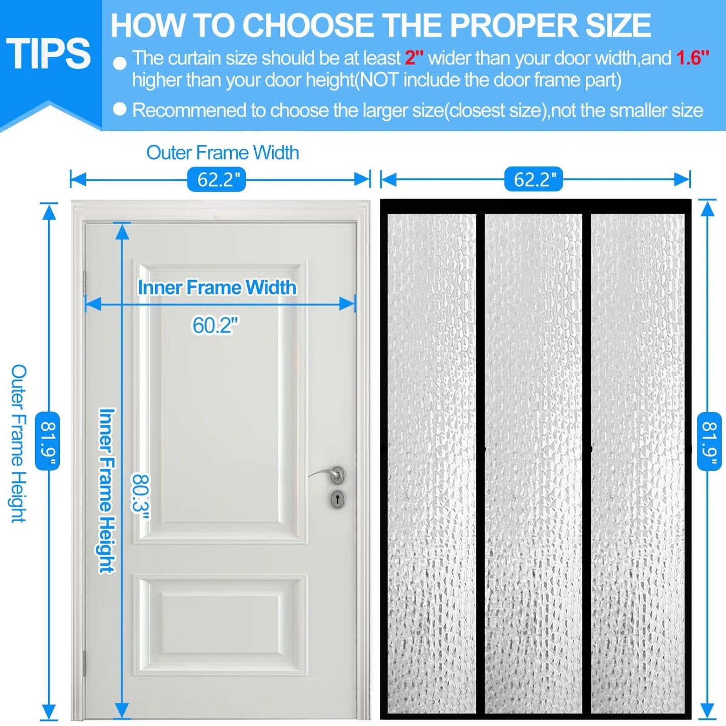 RELIANCER Magnetic Thermal Insulated Double Door Curtain,Waterproof EVA Doors Cover,Fit Doors Size 60"x80",Self-Closing Insulated Doorway Curtain Partition,Temperature Protection Thermal Door Screen