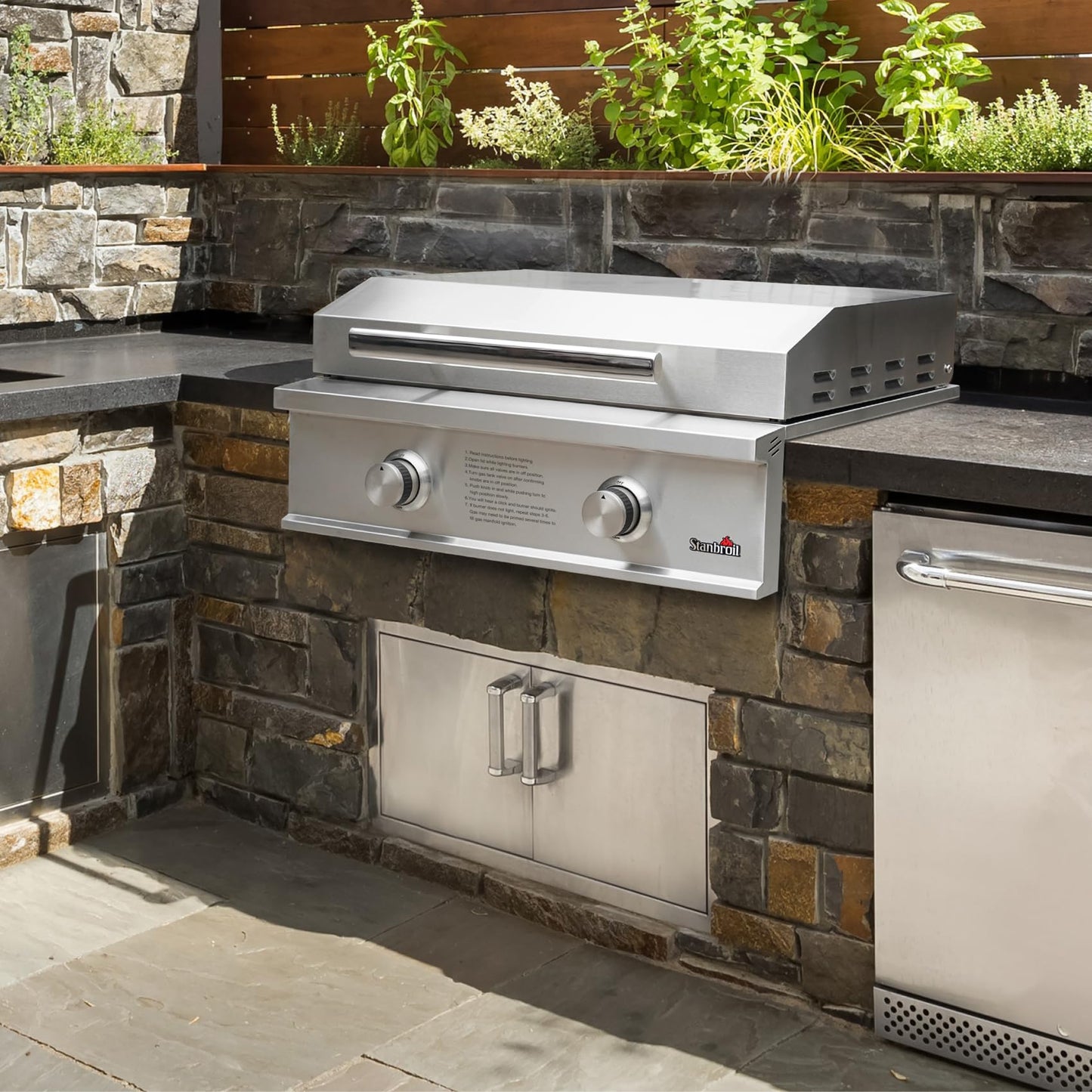 Stanbroil 28-Inch Premium Built-In Natural Gas Griddle for Outdoor Kitchen Grill, Durable Stainless Steel 2-Burner Flat Top Grill with Lid for BBQ Island, 34,000 BTUs