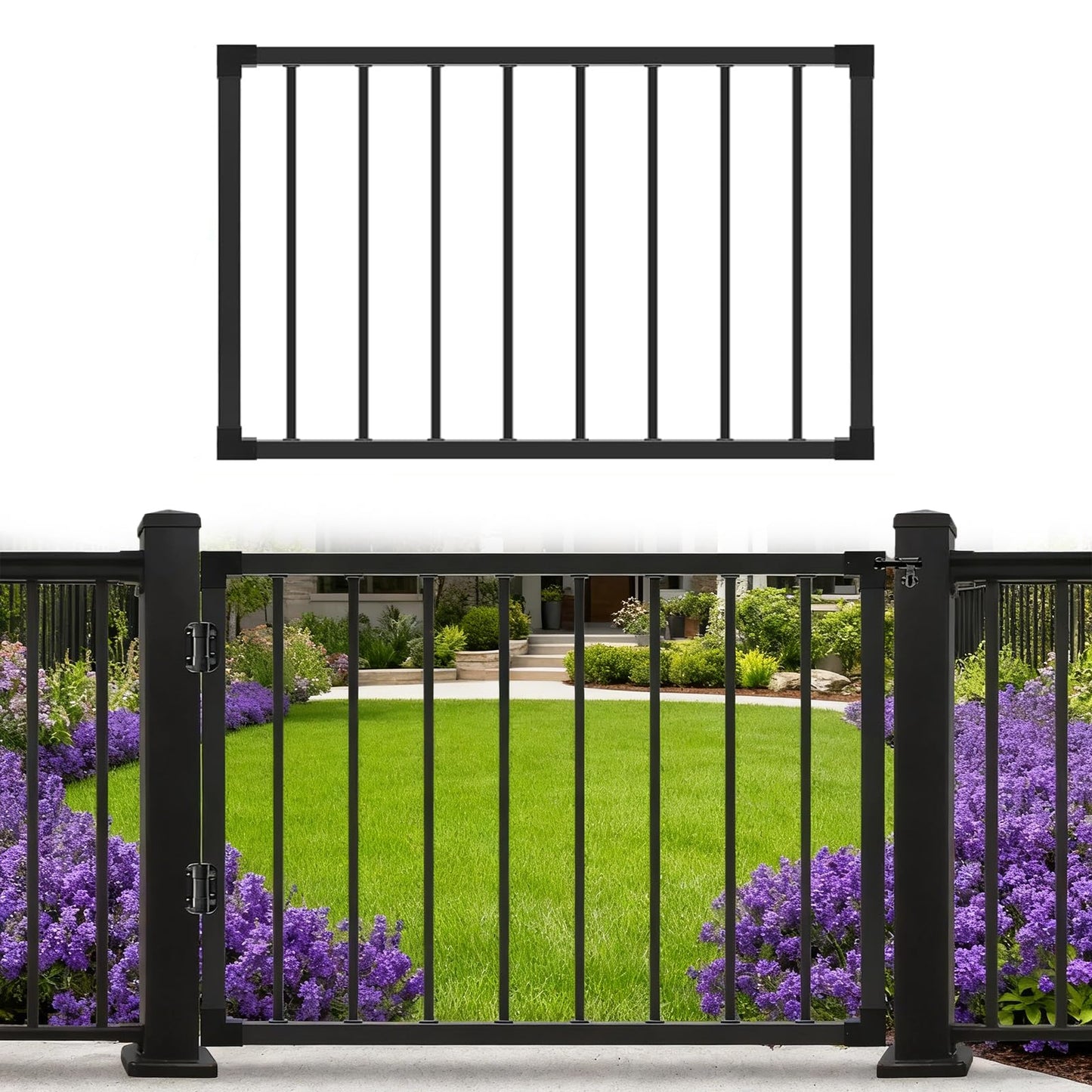 Deck Fence Gate Outdoor, 32''H Gate for 36''H Deck, Entry Way Metal Gate Black Powder Coated DIY Fence Gate, for Residential, Yard, Patio(No Hinge)