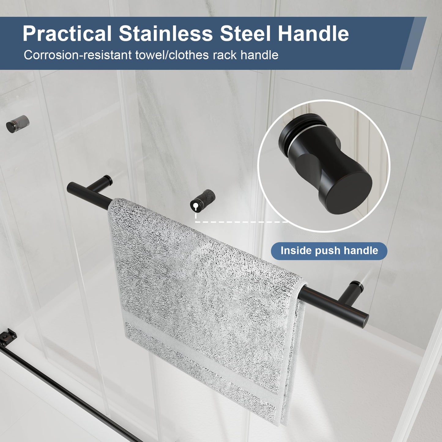 EASYWORC Frameless Double Sliding Shower Doors, 55-60" W x 76" H, 1/4" (6mm) Thick ANSI Certified Tempered Glass with Explosion-Proof Film and Nano Coating Shower Glass Door, Matte Black