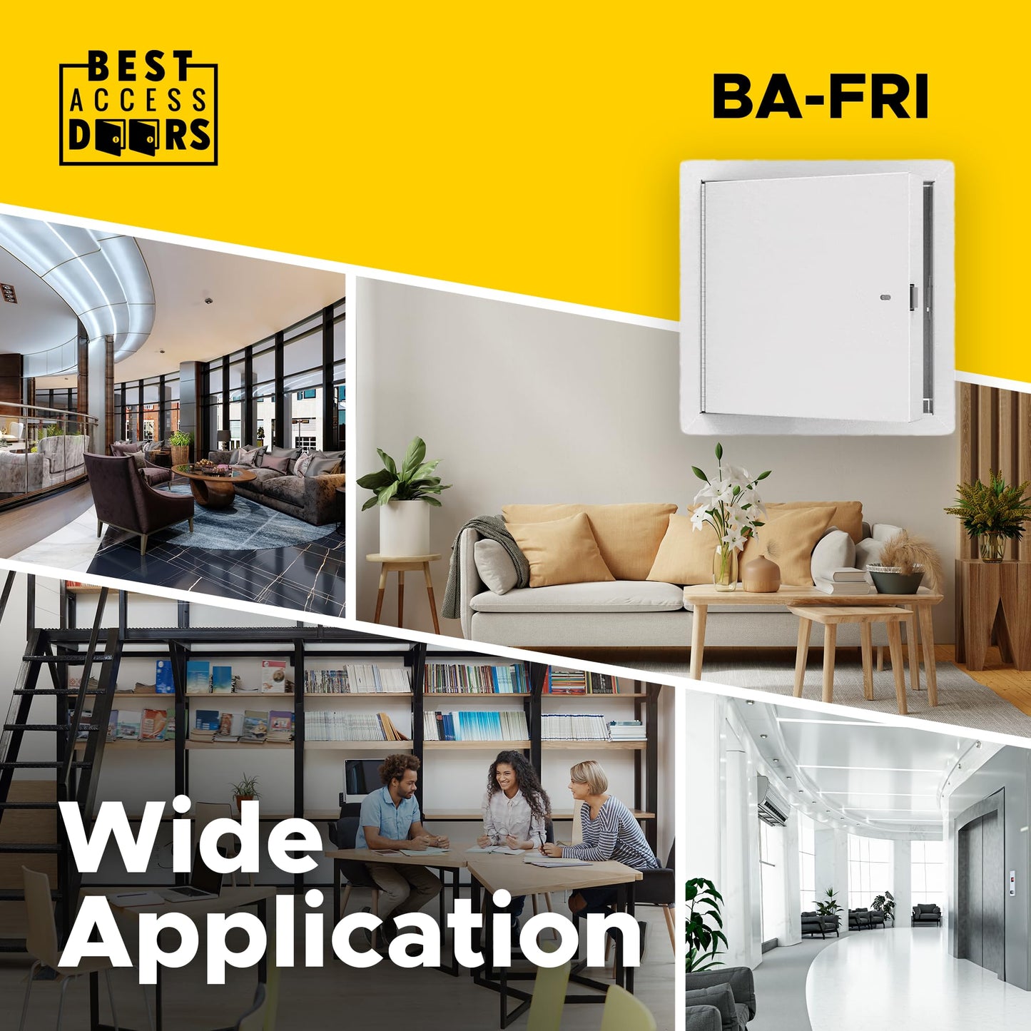 Best 24" x 24" Insulated Fire Rated Metal Access Door with Flange – 20-Gauge Galvanneal Steel Wall Access Panel, 2" Mineral Wool Insulation, White Powder-Coat Finish, LEED Compliant, BA-FRI