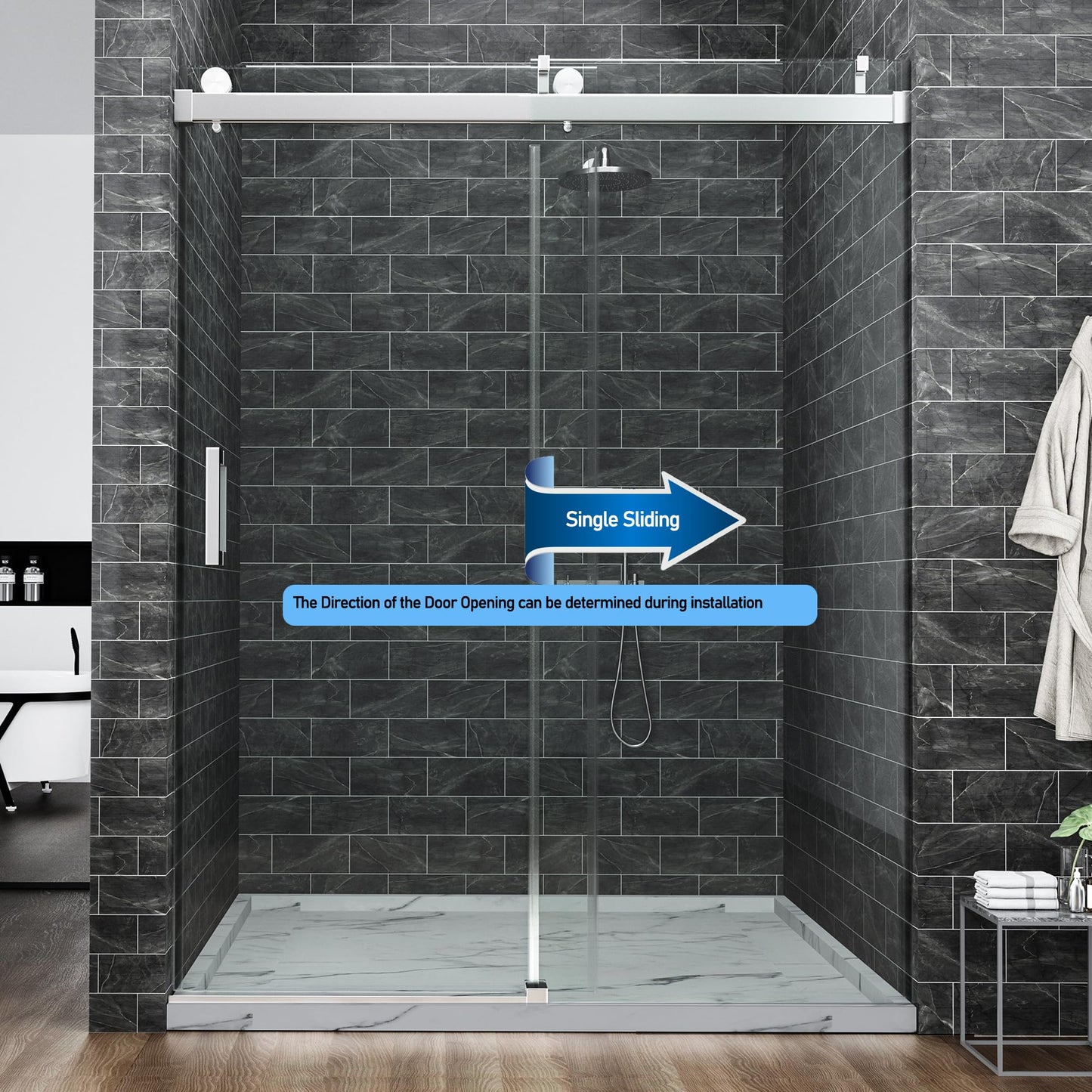 68-72" W x 76" H Shower Door,Frameless Shower Door,Single Sliding Shower Glass Door with 3/8" (10mm) Clear SGCC Tempered Glass, Roller Disc System (Brushed Nickel, 72" Wx76 H-Single Sliding)